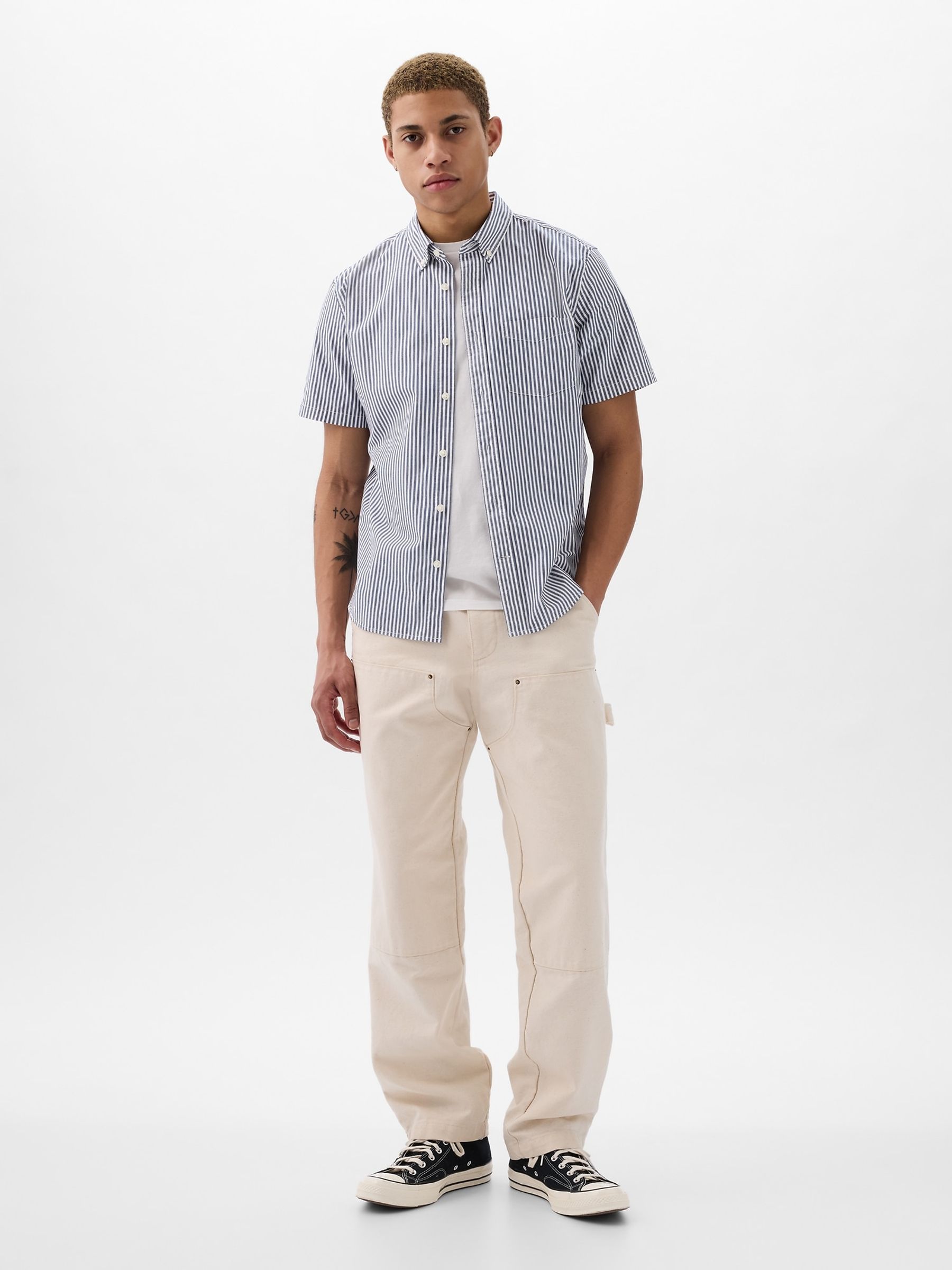 Blue Stripe All Day Poplin Short Sleeve Shirt in Standard Fit - Image 3 of 4