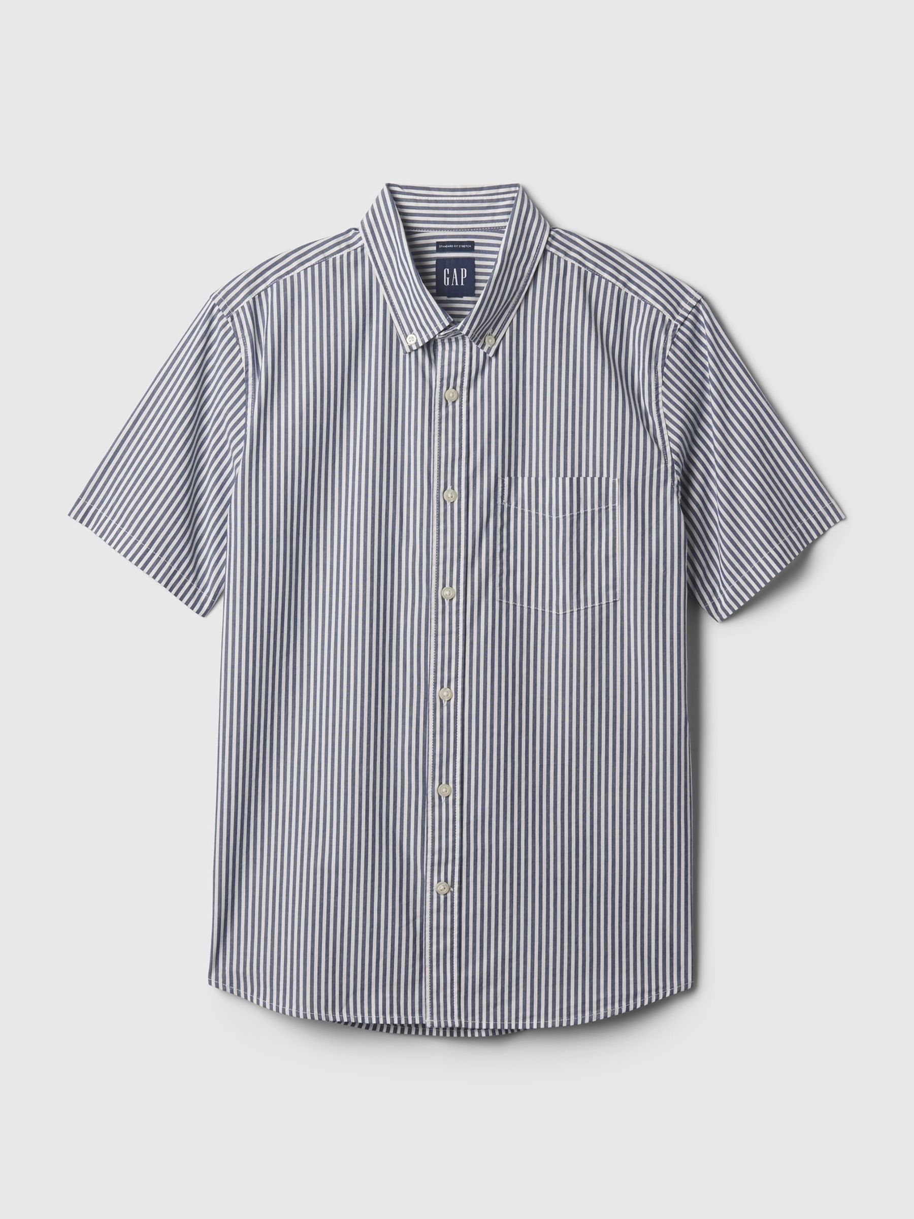 Blue Stripe All Day Poplin Short Sleeve Shirt in Standard Fit - Image 4 of 4