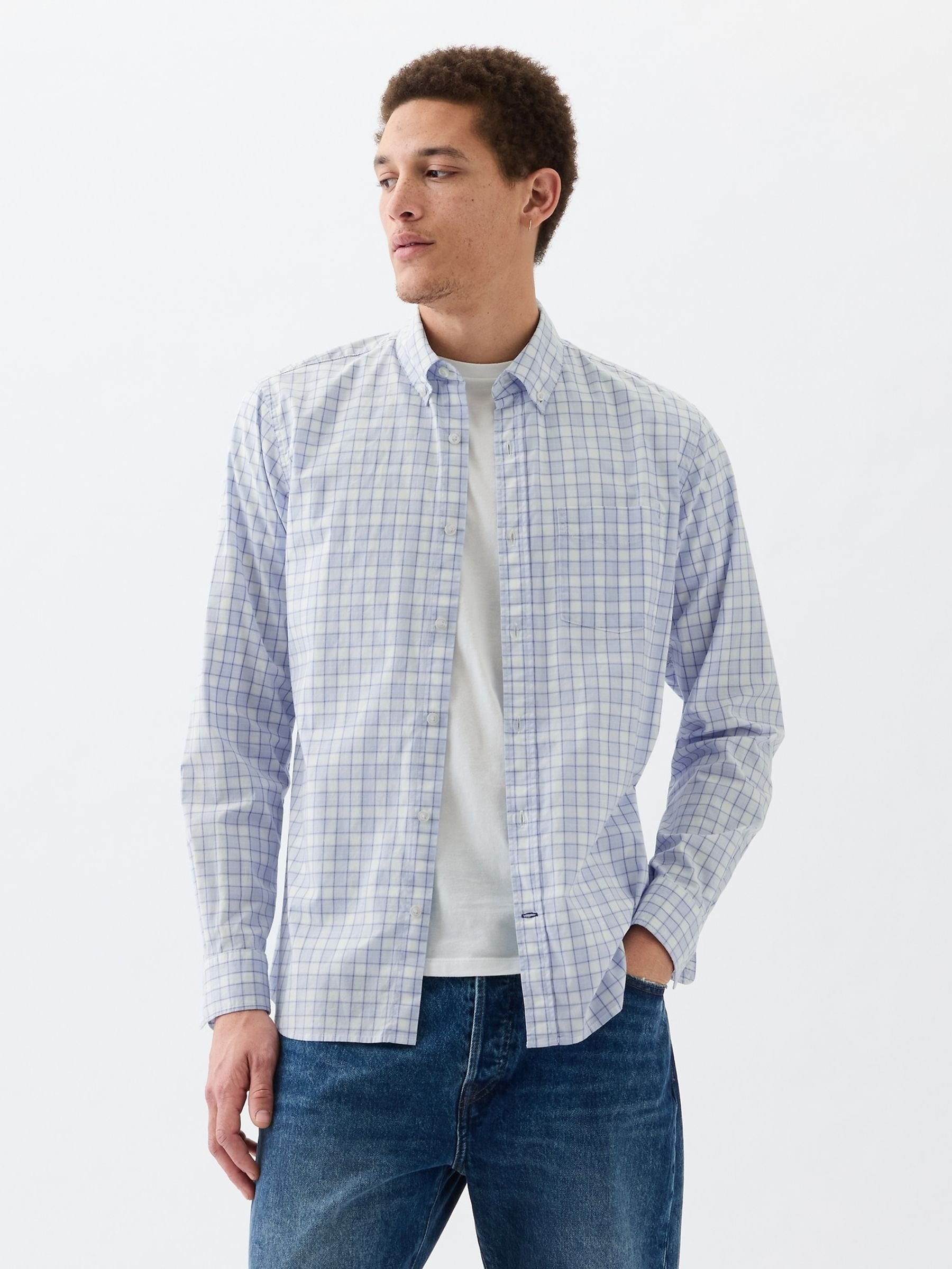Blue Stretch Standard Fit Long Sleeve Poplin Shirt - Image 1 of 1