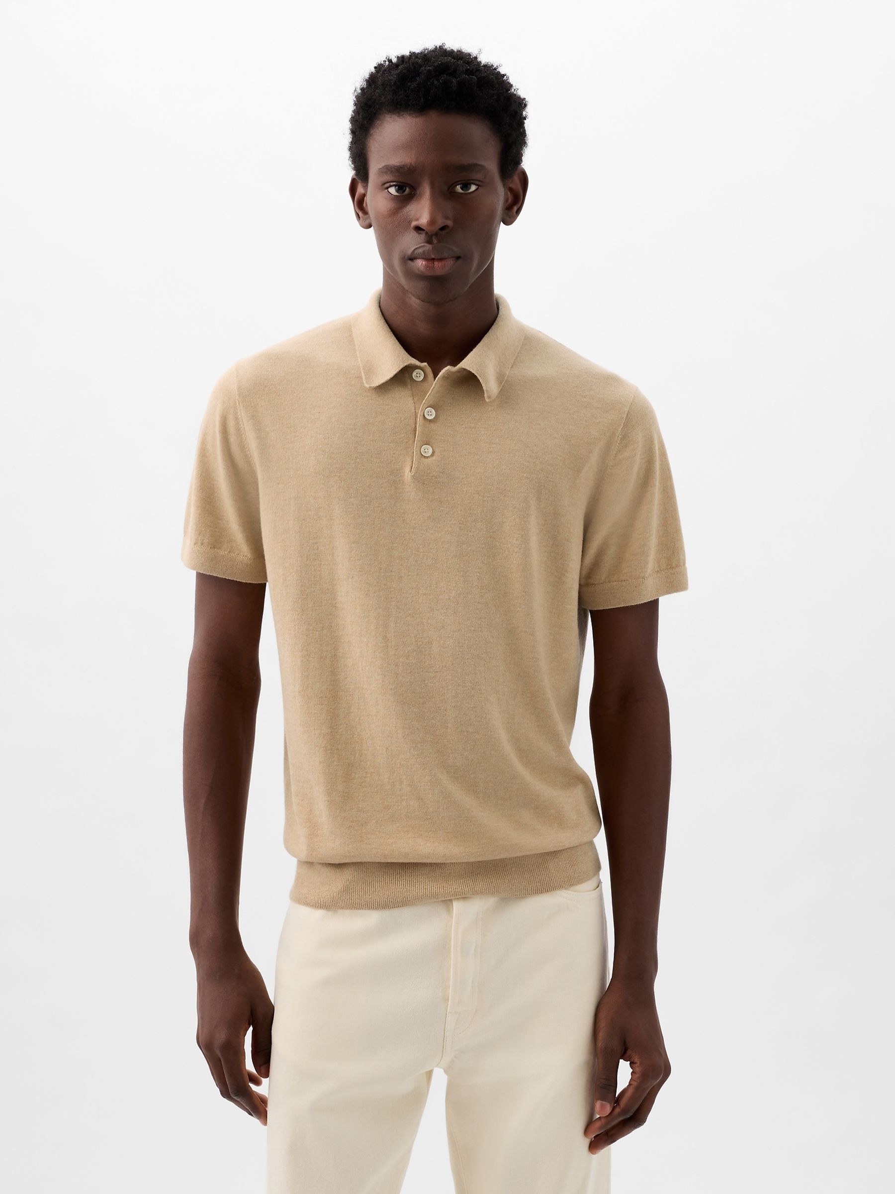 Beige CashSoft Short Sleeve Polo Shirt - Image 1 of 4