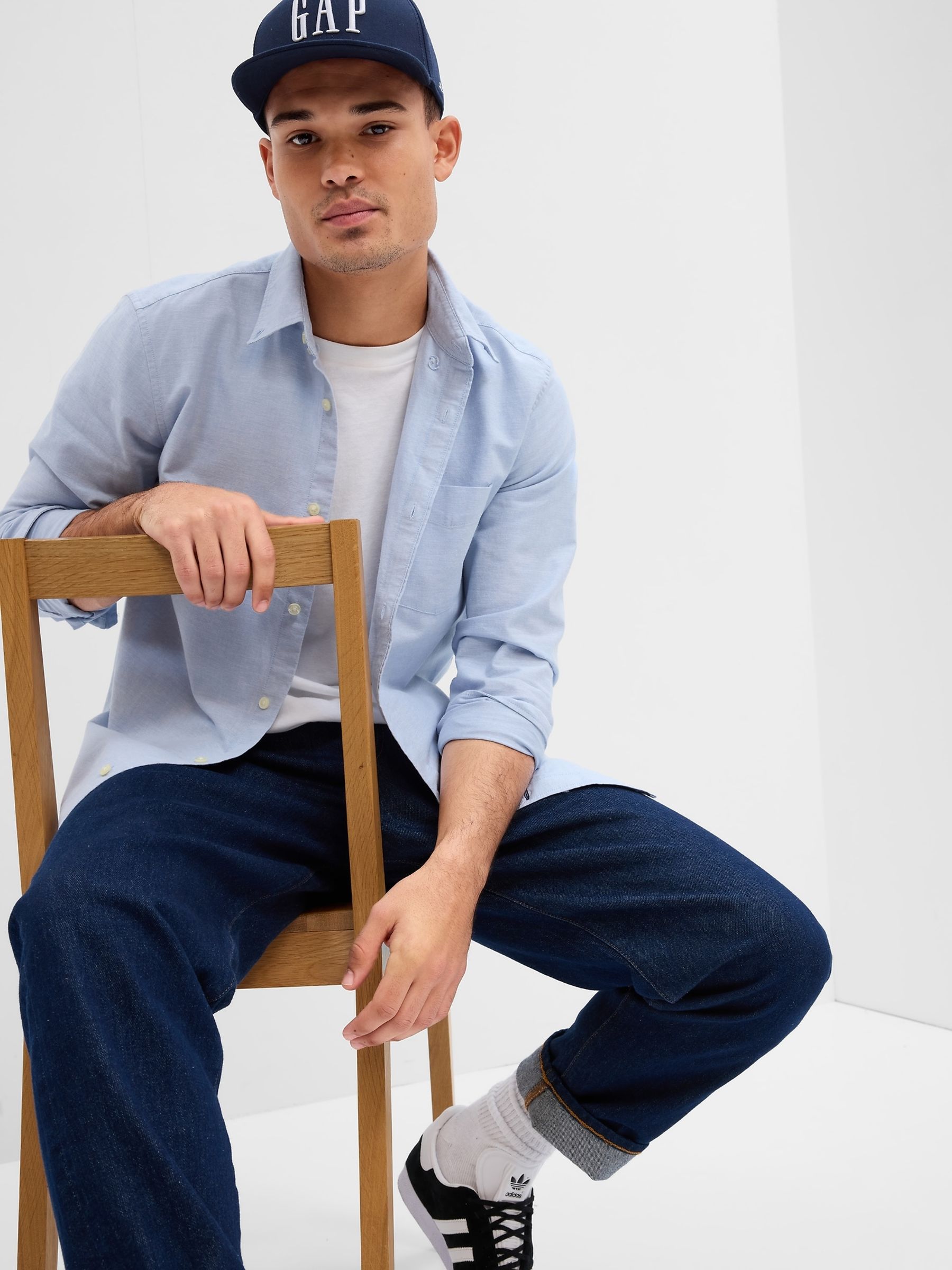 Blue Cotton Oxford Shirt in Regular Fit - Image 1 of 1