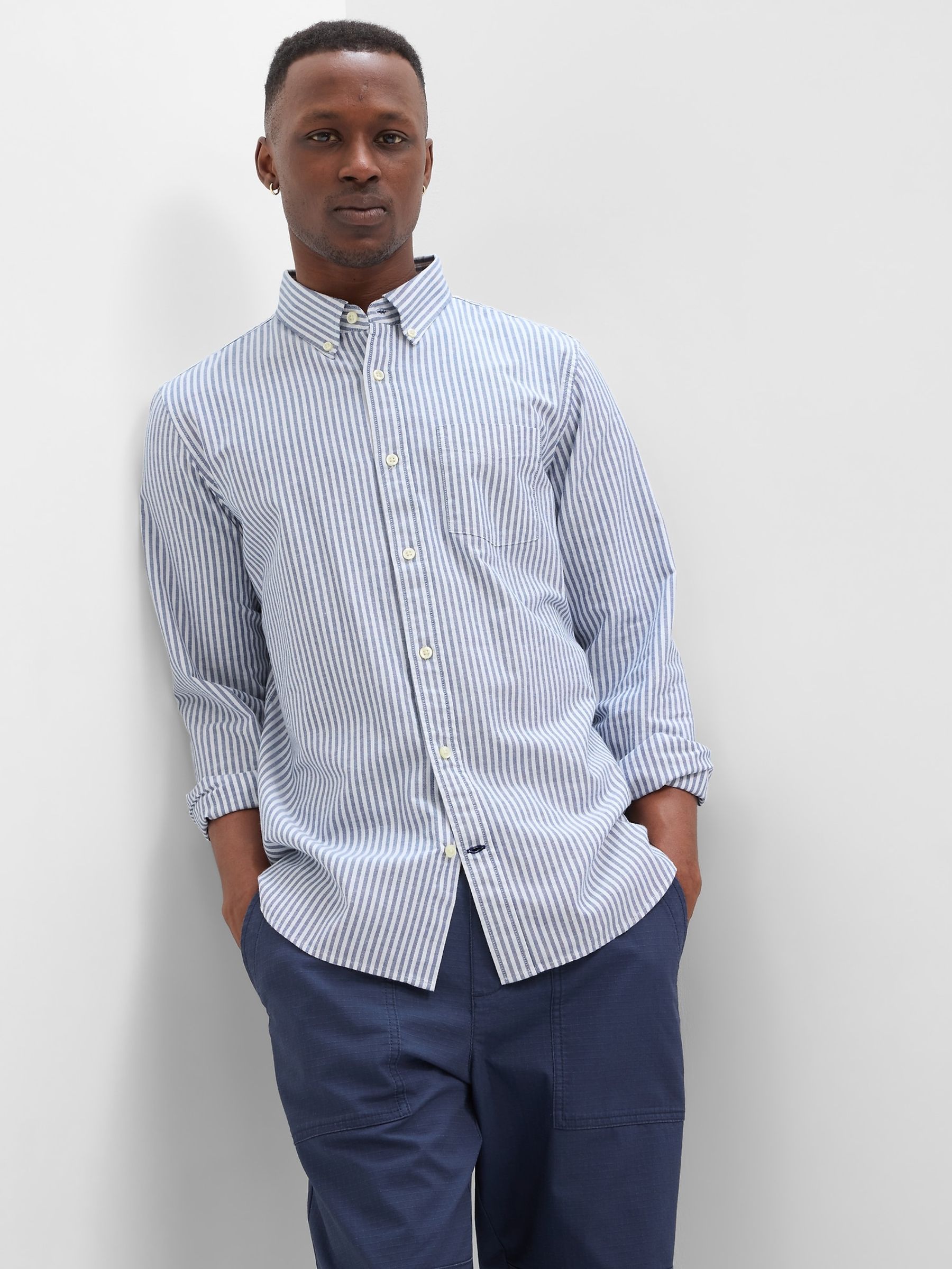 Blue Stripe Regular Fit Oxford Shirt - Image 1 of 1