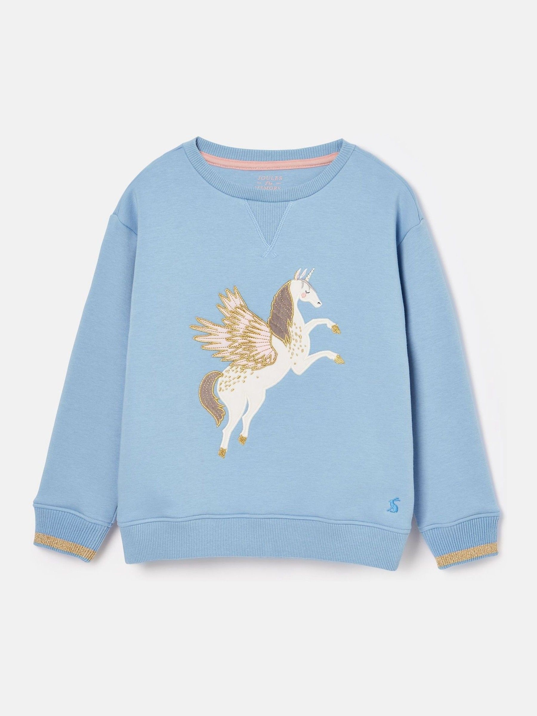Girls' Mackenzie Blue Pegasus Embroidered Artwork Sweatshirt With Faux Faur Lining - Image 1 of 4