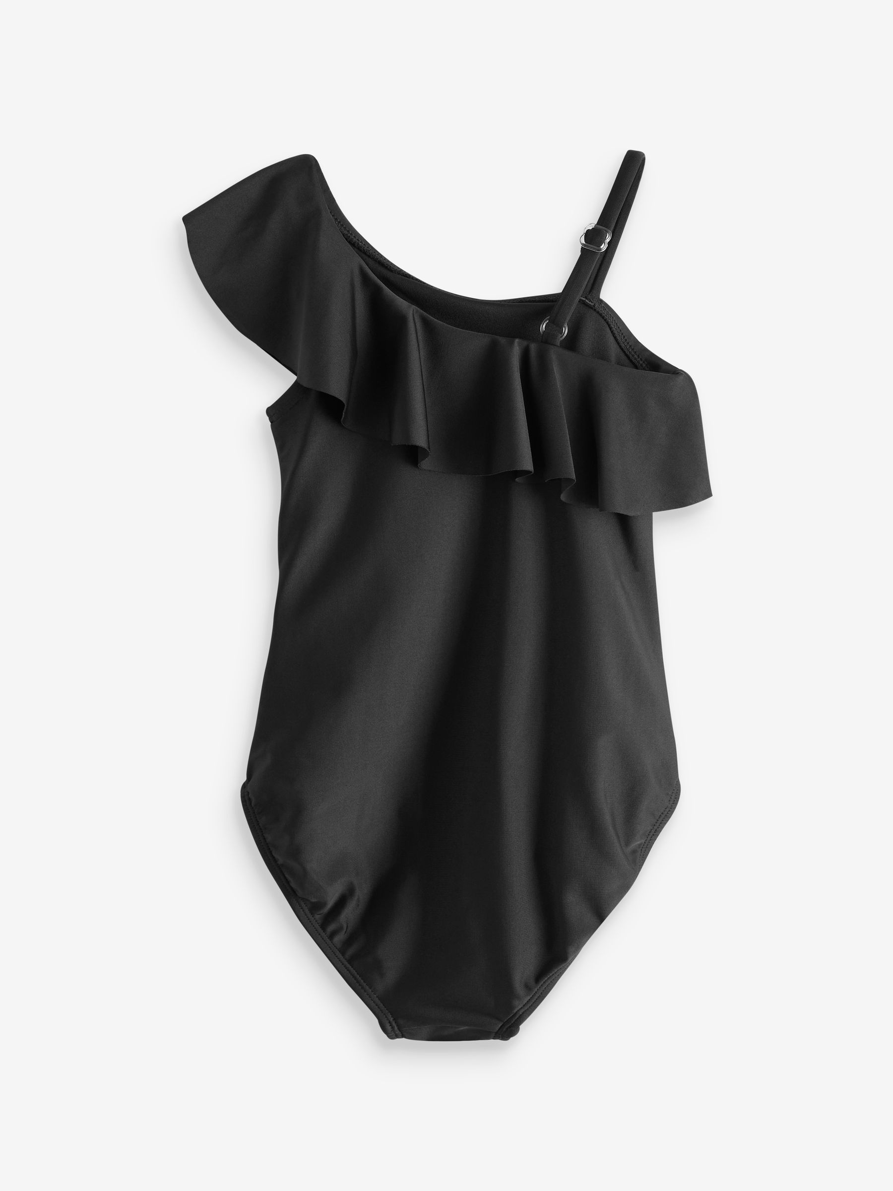 Black Asymmetric Ruffle Swimsuit (4-12yrs) - Image 2 of 3