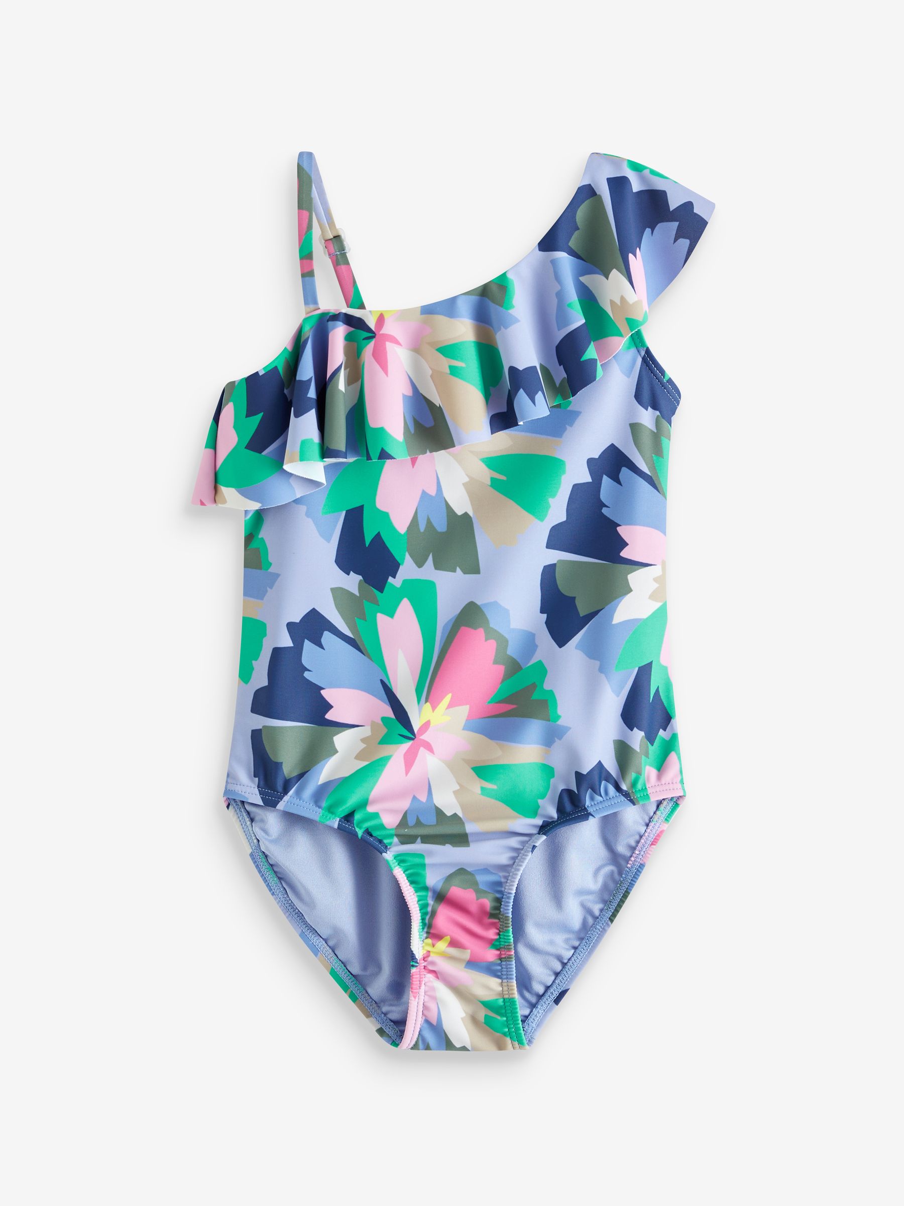 Blue floral Asymmetric Ruffle Swimsuit (4-12yrs) - Image 1 of 1