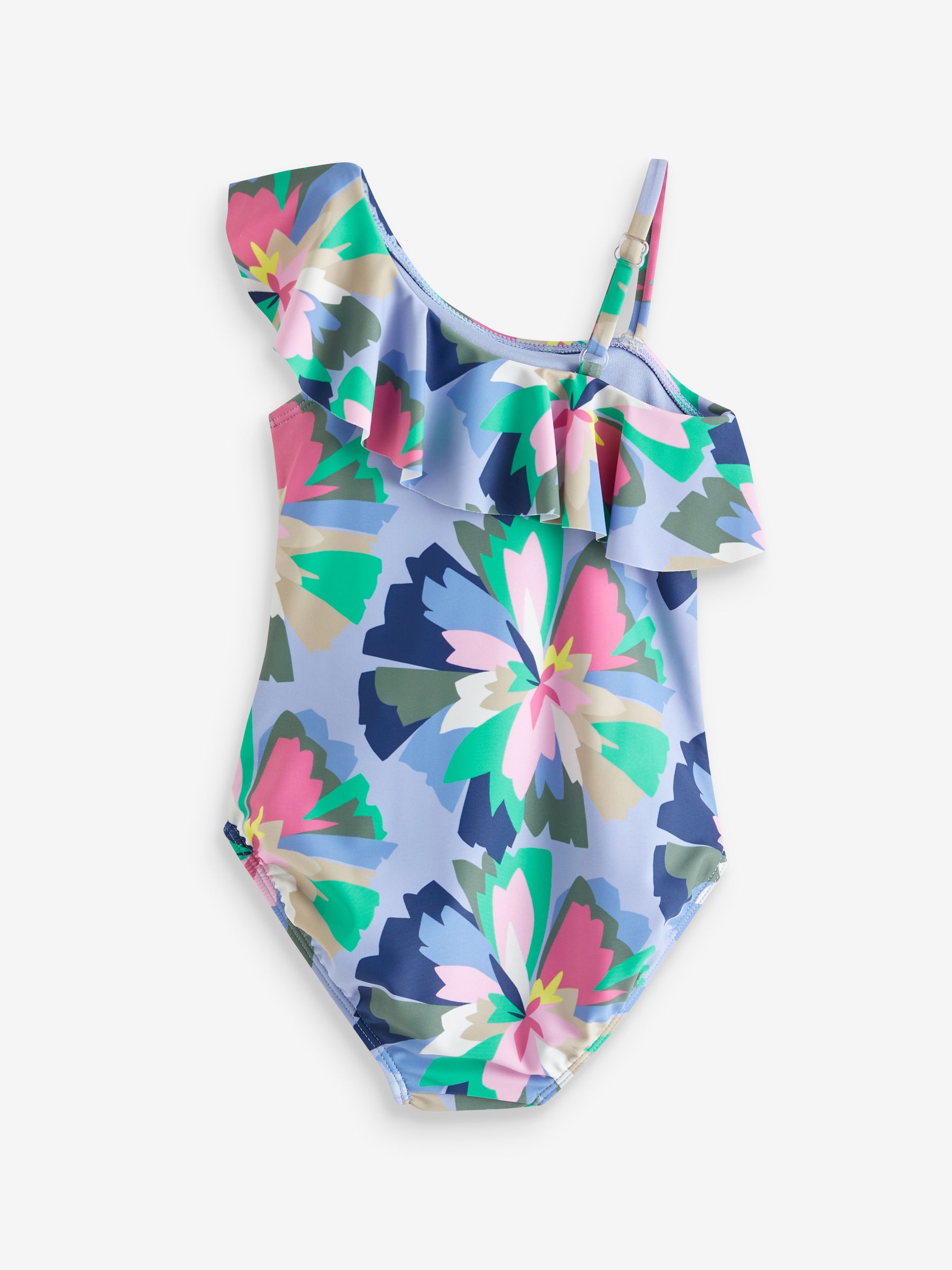 Blue floral Asymmetric Ruffle Swimsuit (4-12yrs) - Image 2 of 3