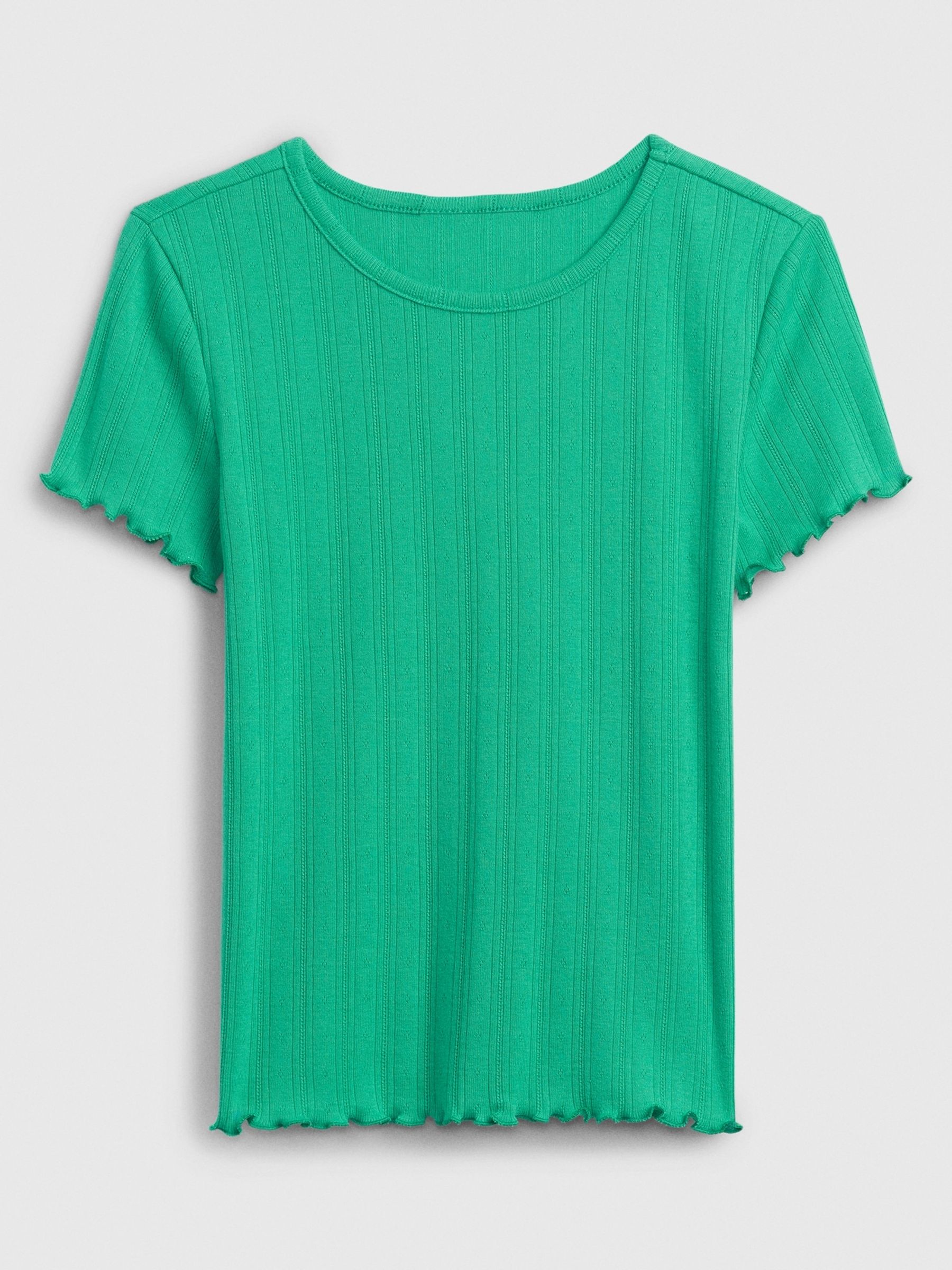 Green Pointelle Lettuce Short Sleeve Crew Neck T-Shirt (4-13yrs) - Image 1 of 1