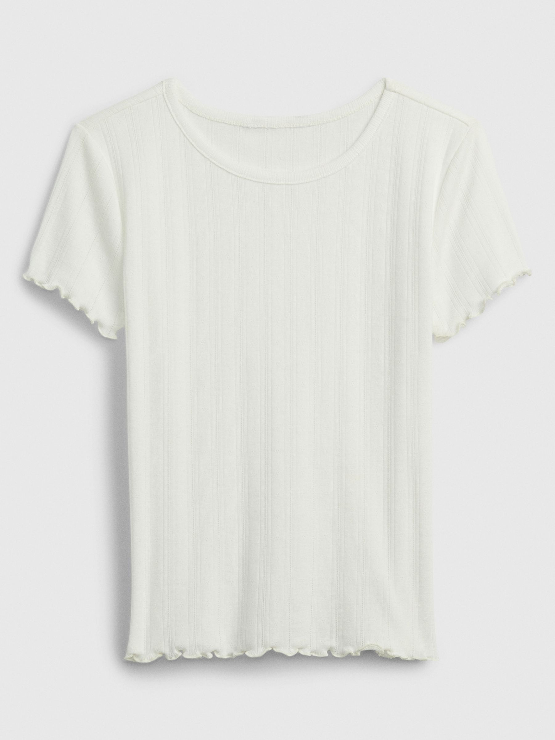 White Pointelle Lettuce Short Sleeve Crew Neck T-Shirt (4-13yrs) - Image 1 of 1