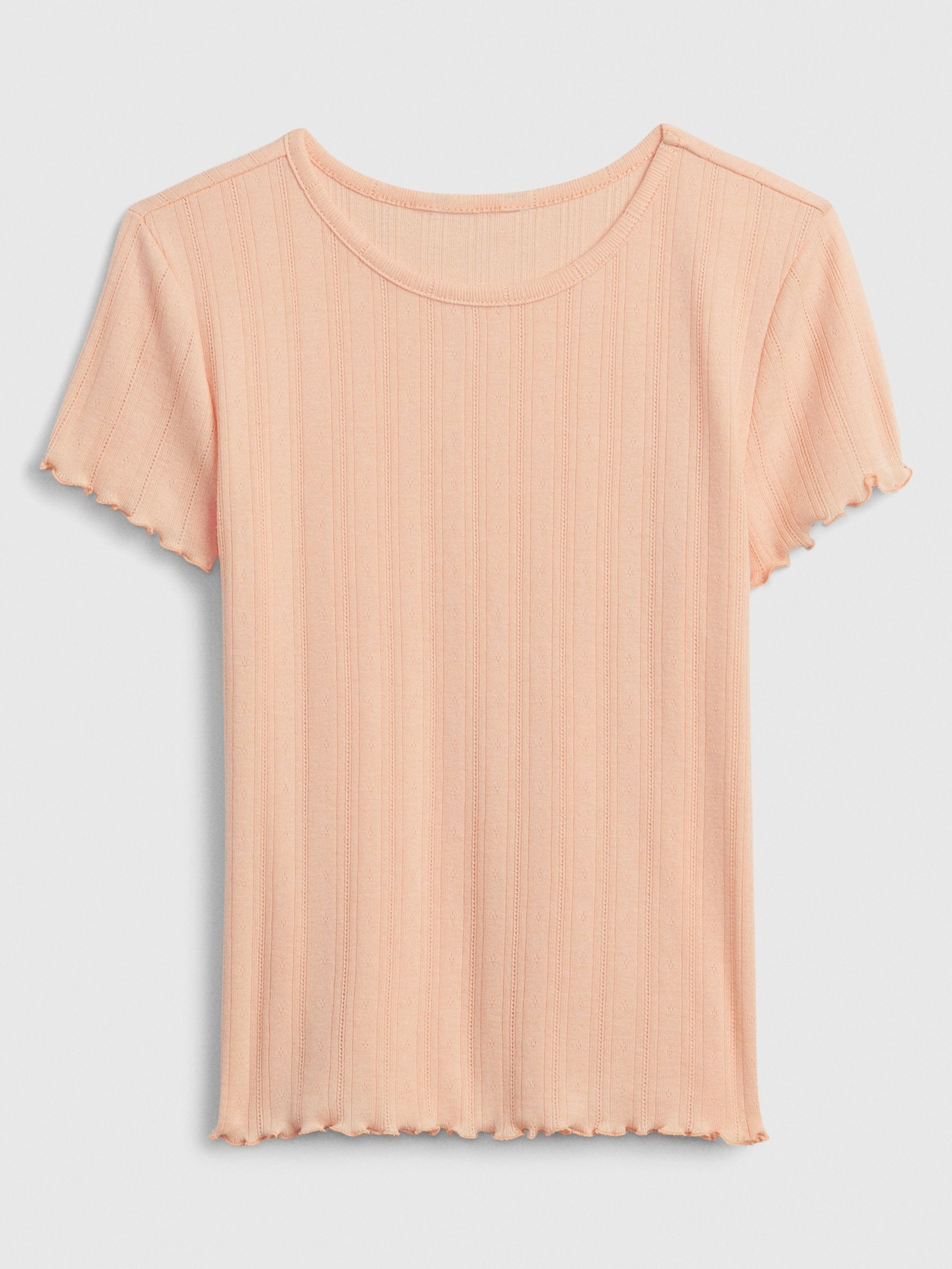 Orange Pointelle Lettuce Short Sleeve Crew Neck T-Shirt (4-13yrs) - Image 1 of 1