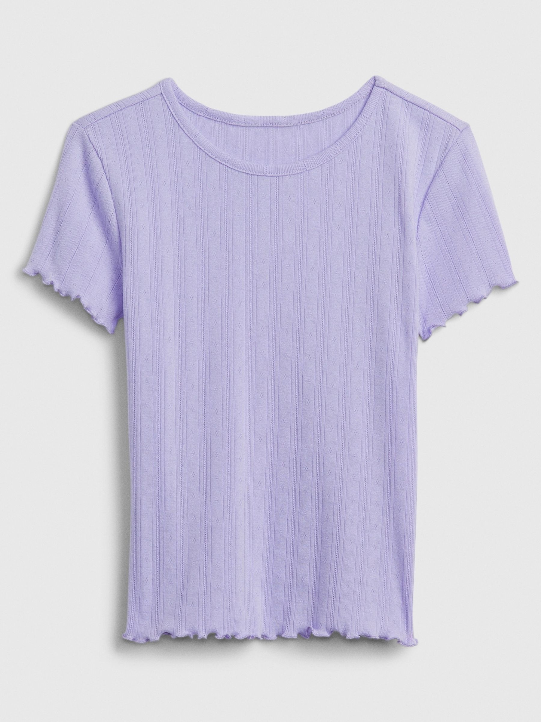 Purple Pointelle Lettuce Short Sleeve Crew Neck T-Shirt (4-13yrs) - Image 1 of 1