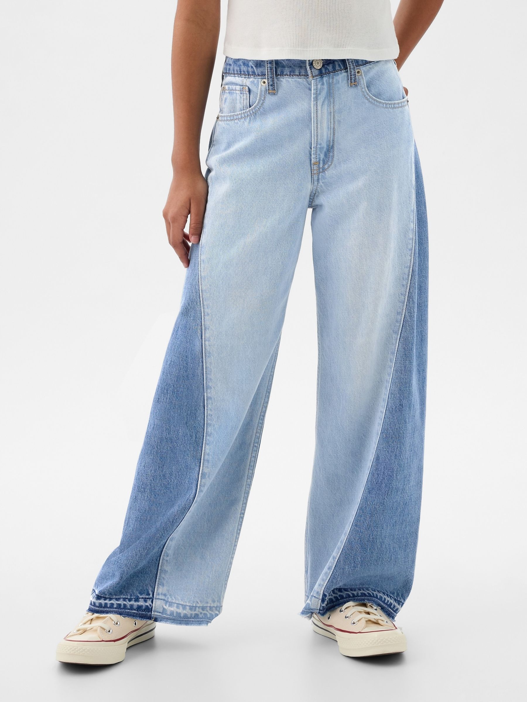 Blue Wide Leg Two Tone Washwell Jeans (6-13yrs) - Image 1 of 6