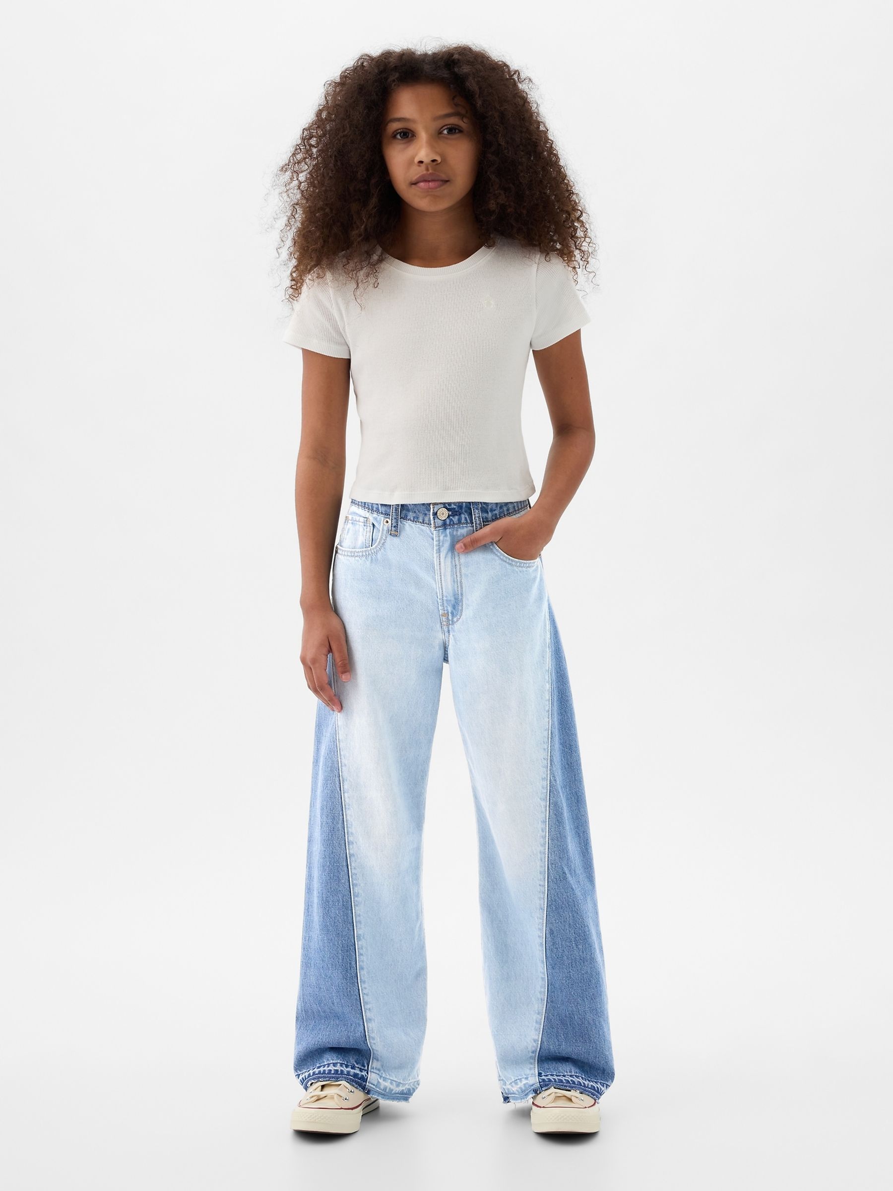Blue Wide Leg Two Tone Washwell Jeans (6-13yrs) - Image 3 of 6