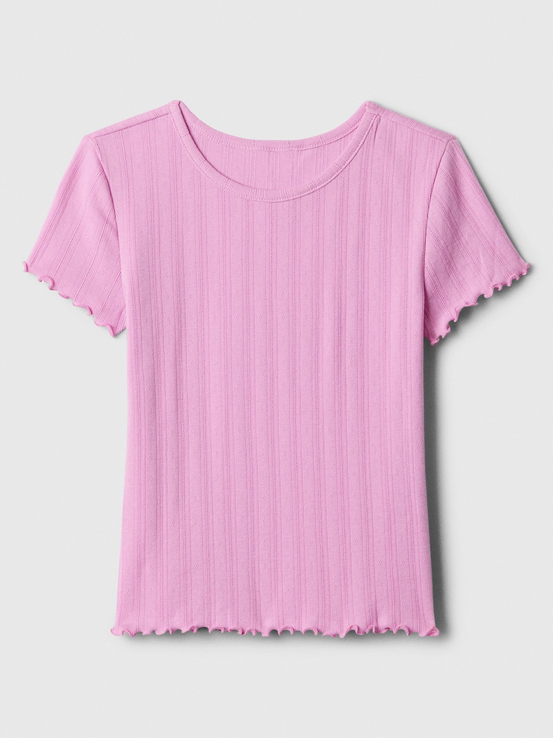 Pink Pointelle Lettuce Short Sleeve Crew Neck T-Shirt (4-13yrs) - Image 1 of 1