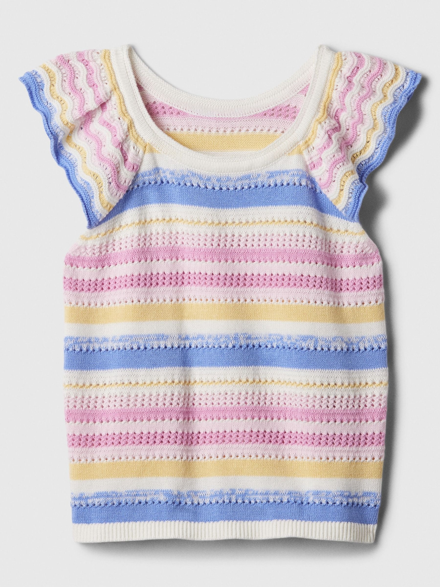Blue Crochet Short Flutter Sleeve Crew Neck Jumper Vest (4-13yrs) - Image 1 of 1