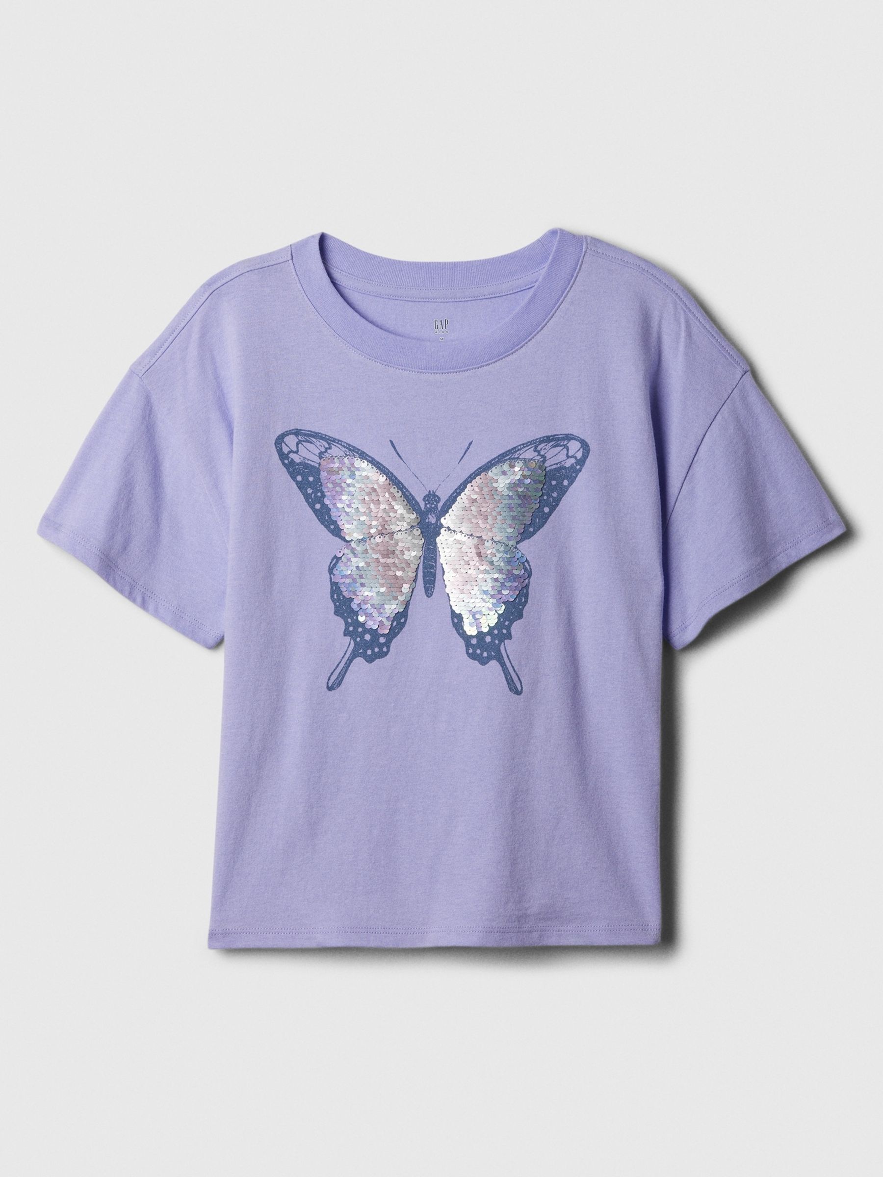 Purpled Sequin Star Graphic Short Sleeve Crew Neck T-Shirt (4-13yrs) - Image 1 of 1