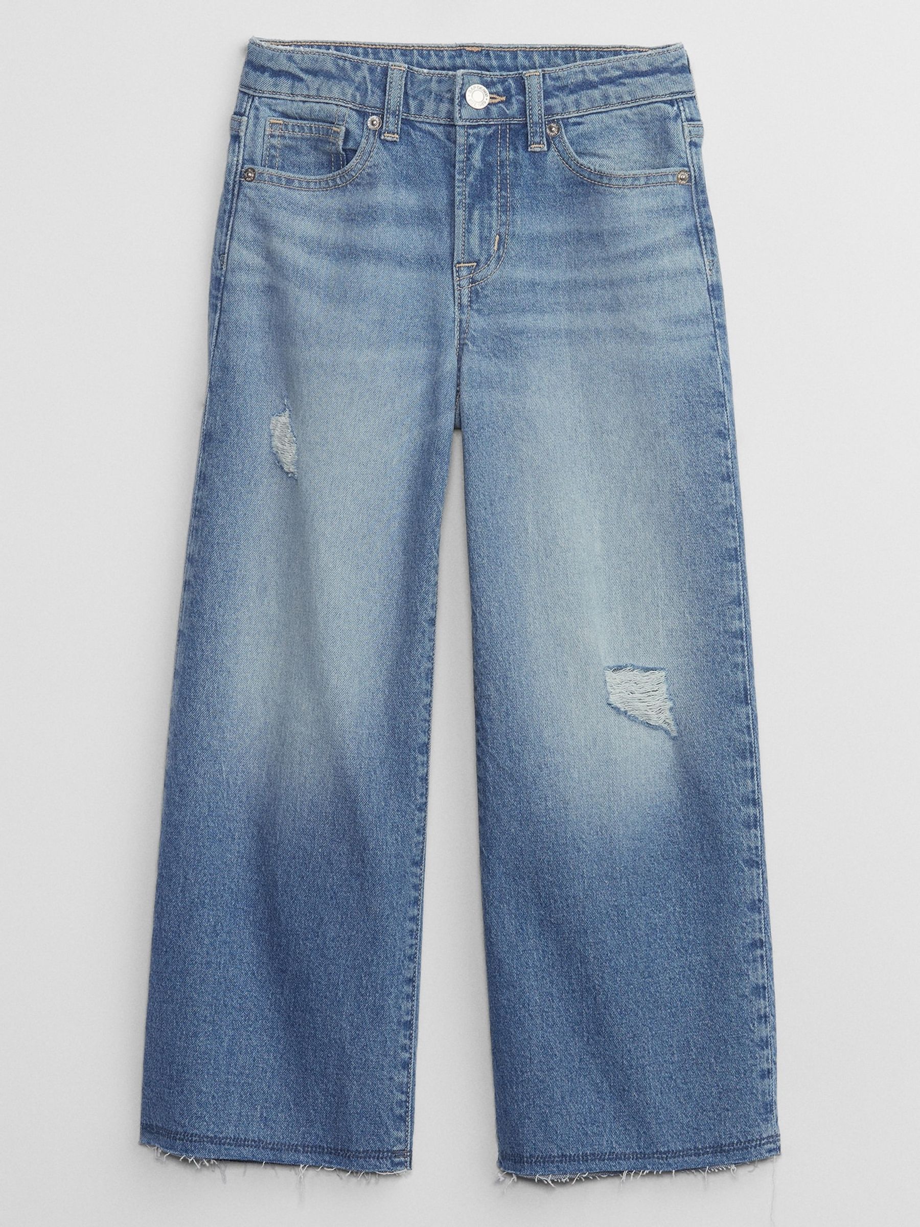 Blue High Waisted Distressed Wide Leg Ankle Jeans (5-13yrs) - Image 1 of 5