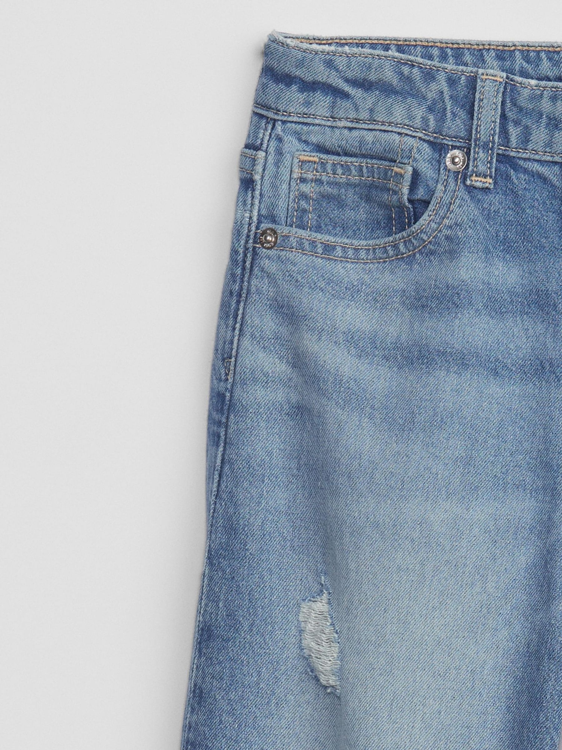 Blue High Waisted Distressed Wide Leg Ankle Jeans (5-13yrs) - Image 3 of 5