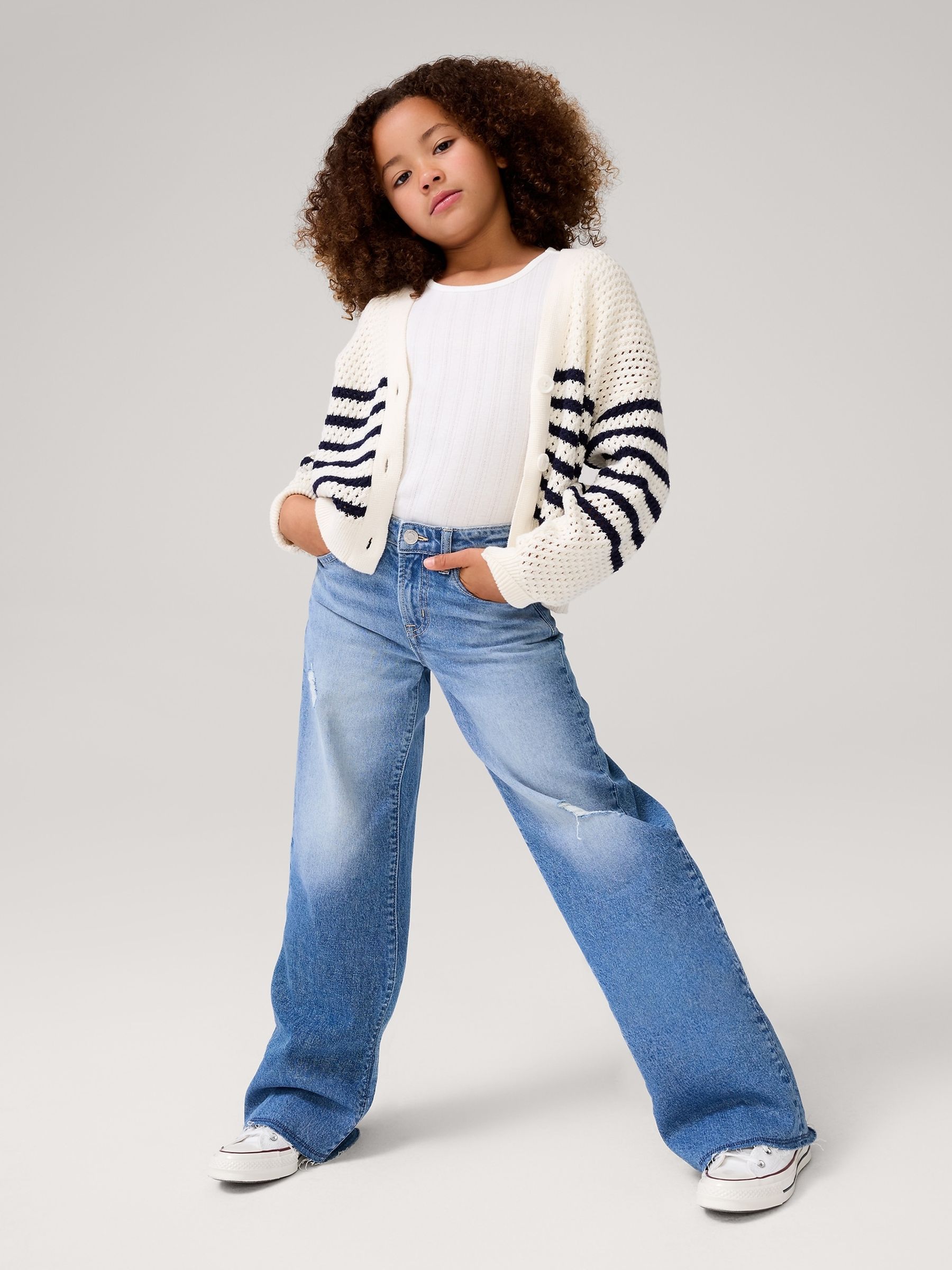 Blue High Waisted Distressed Wide Leg Ankle Jeans (5-13yrs) - Image 4 of 5