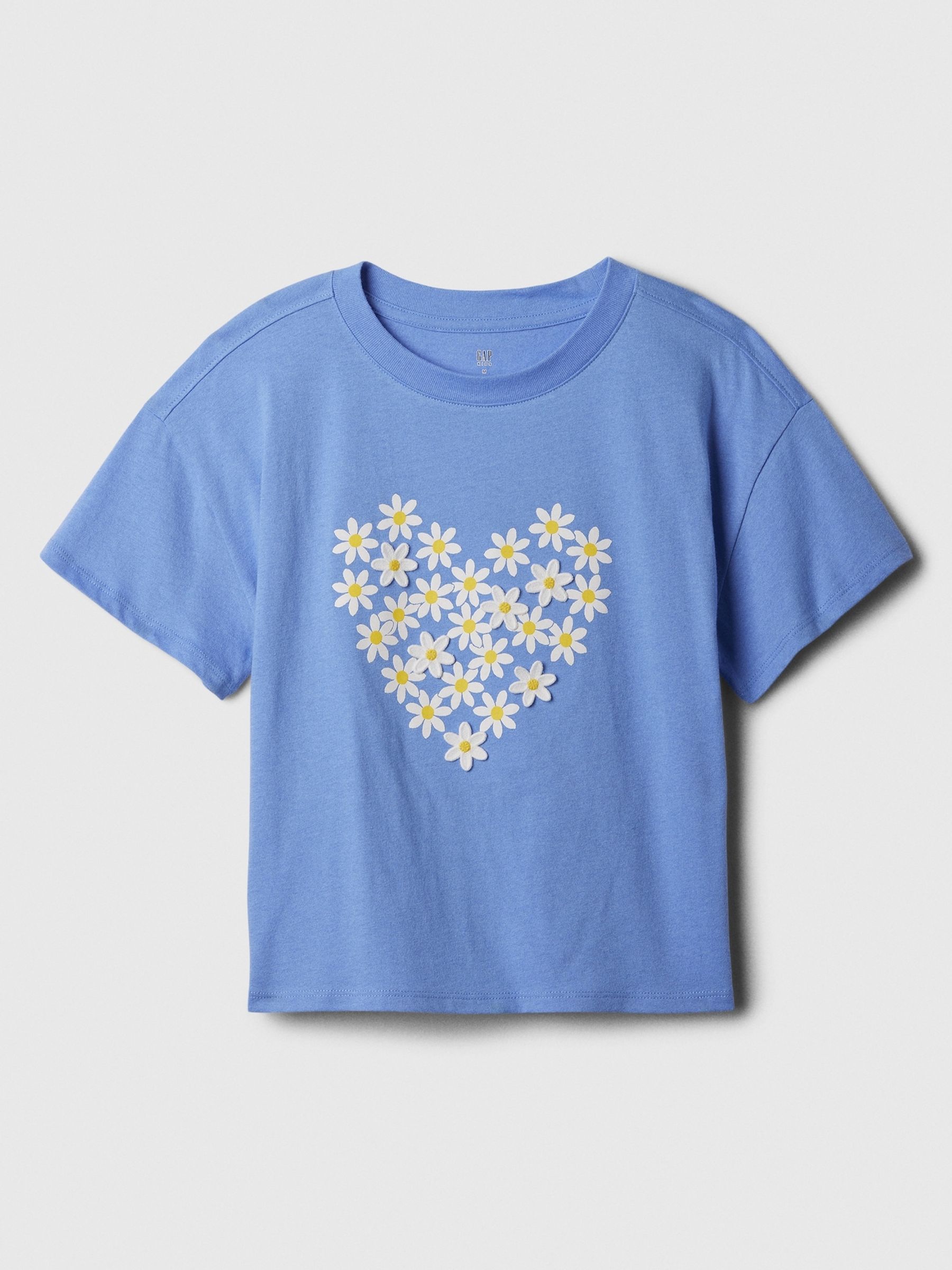 Blue 3D Flower Graphic Short Sleeve Crew Neck T-Shirt (4-13yrs) - Image 1 of 2