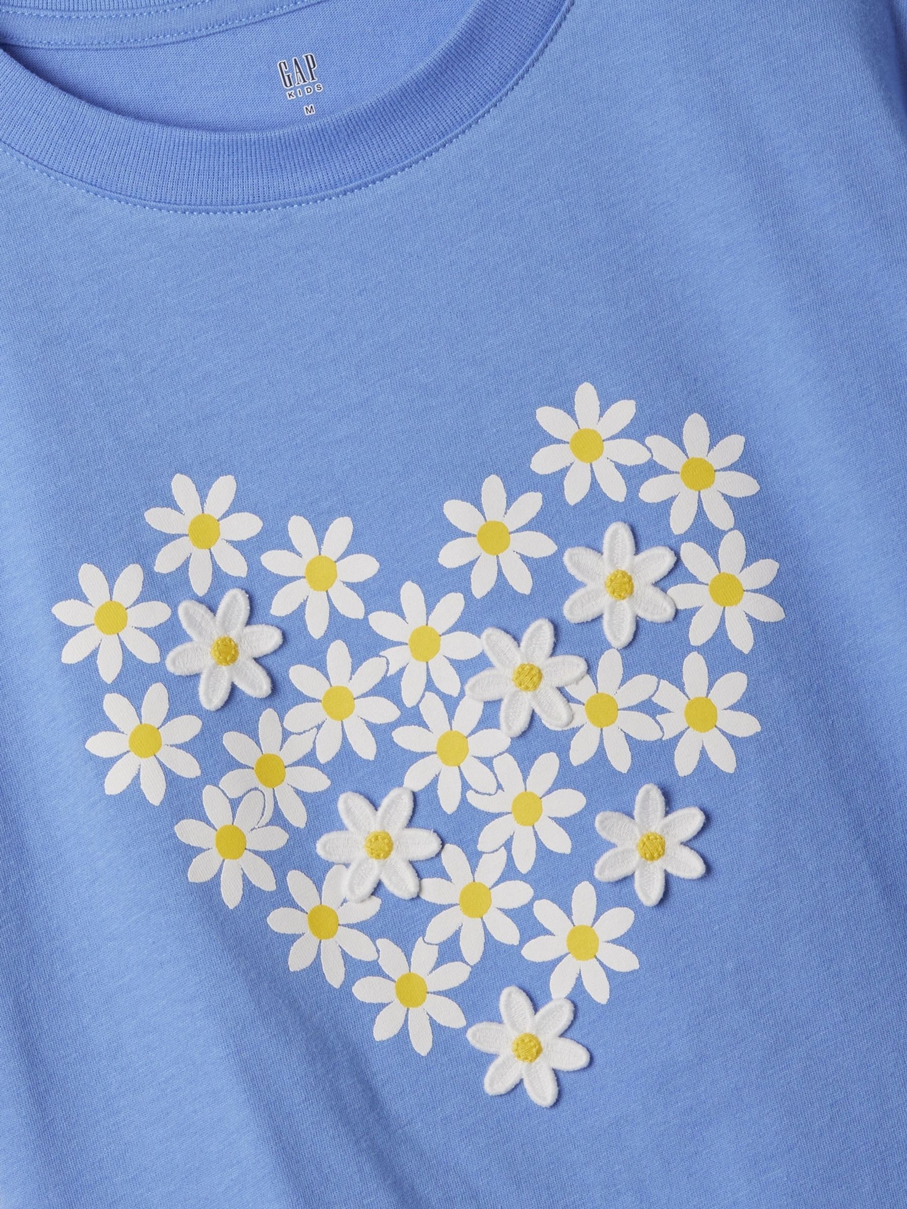 Blue 3D Flower Graphic Short Sleeve Crew Neck T-Shirt (4-13yrs) - Image 2 of 2