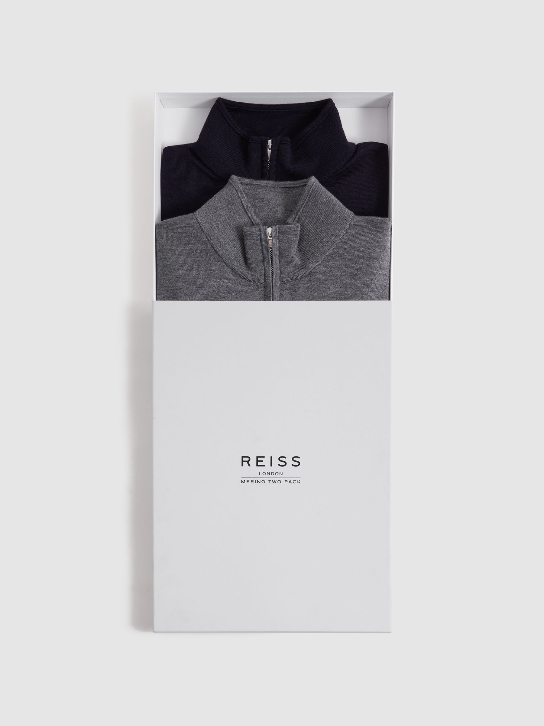 2 Pack Of Merino Wool Zip-Neck Jumpers in Navy/Derby Grey Marl - Image 1 of 7