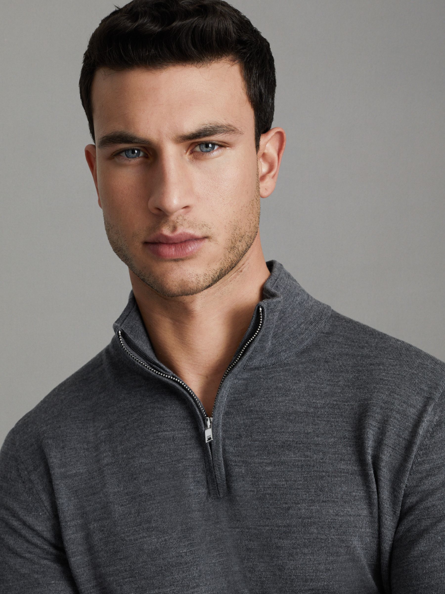 2 Pack Of Merino Wool Zip-Neck Jumpers in Navy/Derby Grey Marl - Image 3 of 7