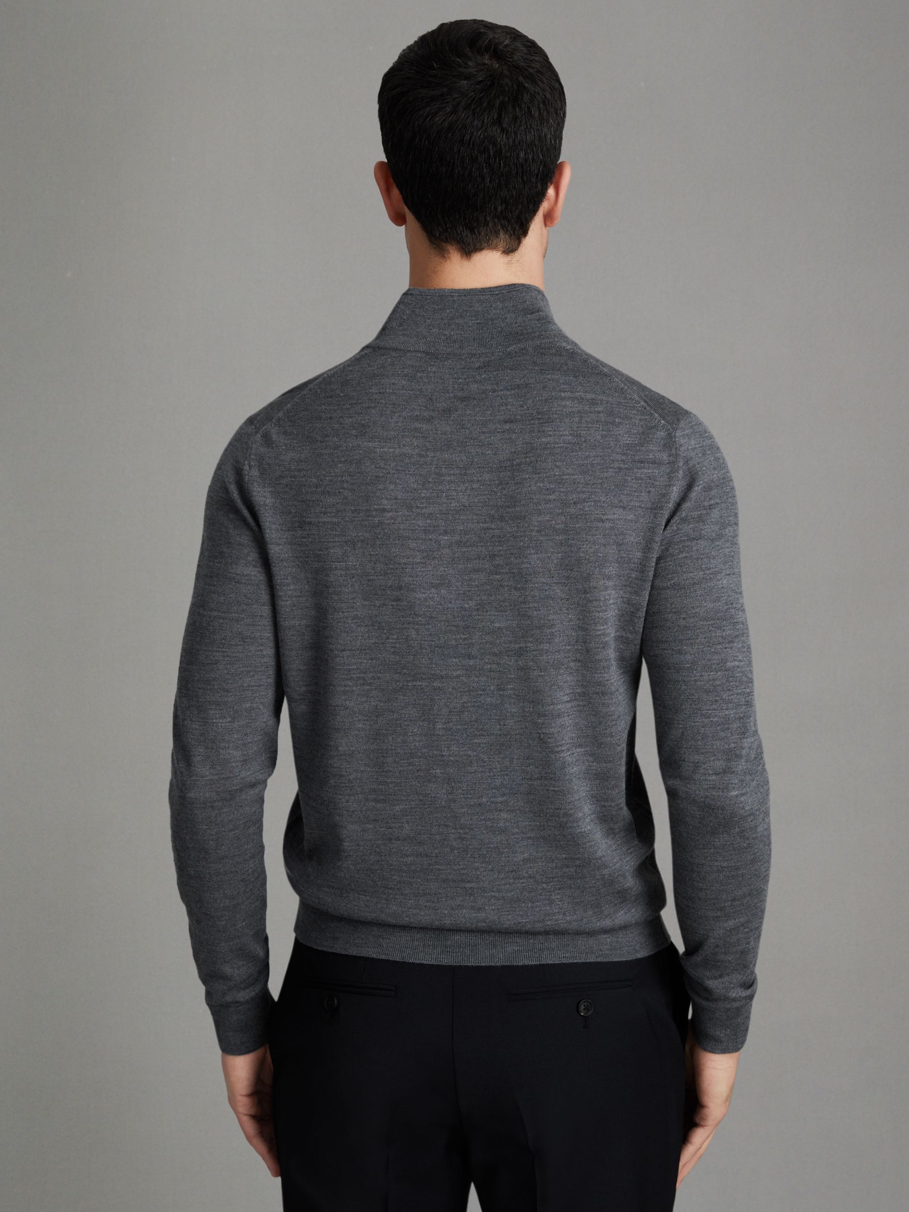 2 Pack Of Merino Wool Zip-Neck Jumpers in Navy/Derby Grey Marl - Image 4 of 7