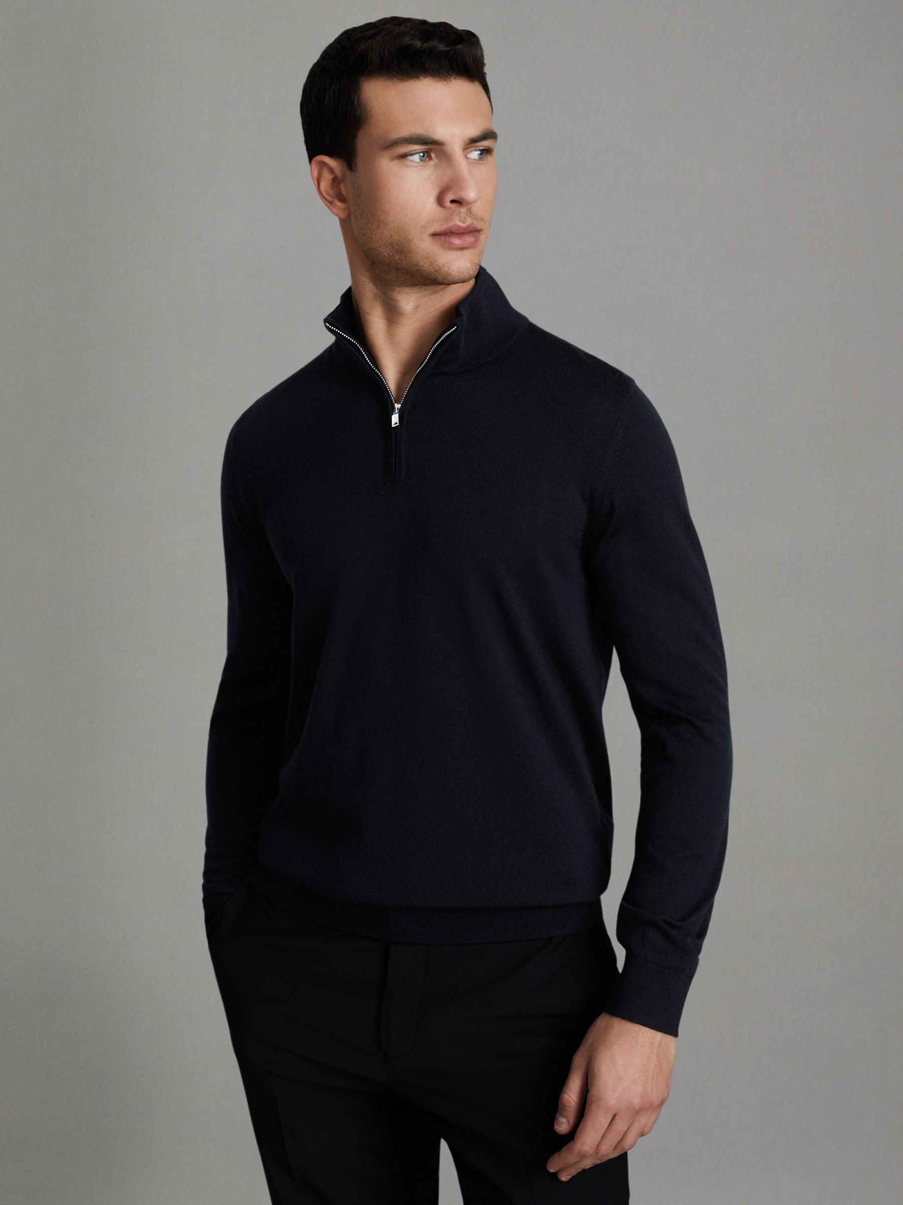 2 Pack Of Merino Wool Zip-Neck Jumpers in Navy/Derby Grey Marl - Image 5 of 7