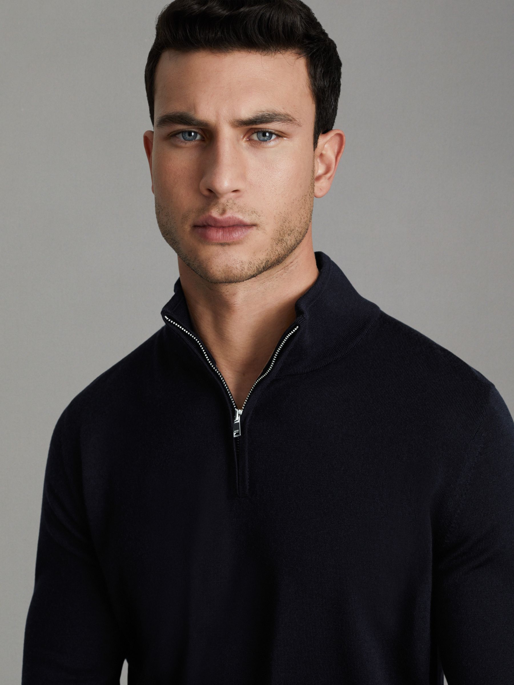 2 Pack Of Merino Wool Zip-Neck Jumpers in Navy/Derby Grey Marl - Image 6 of 7