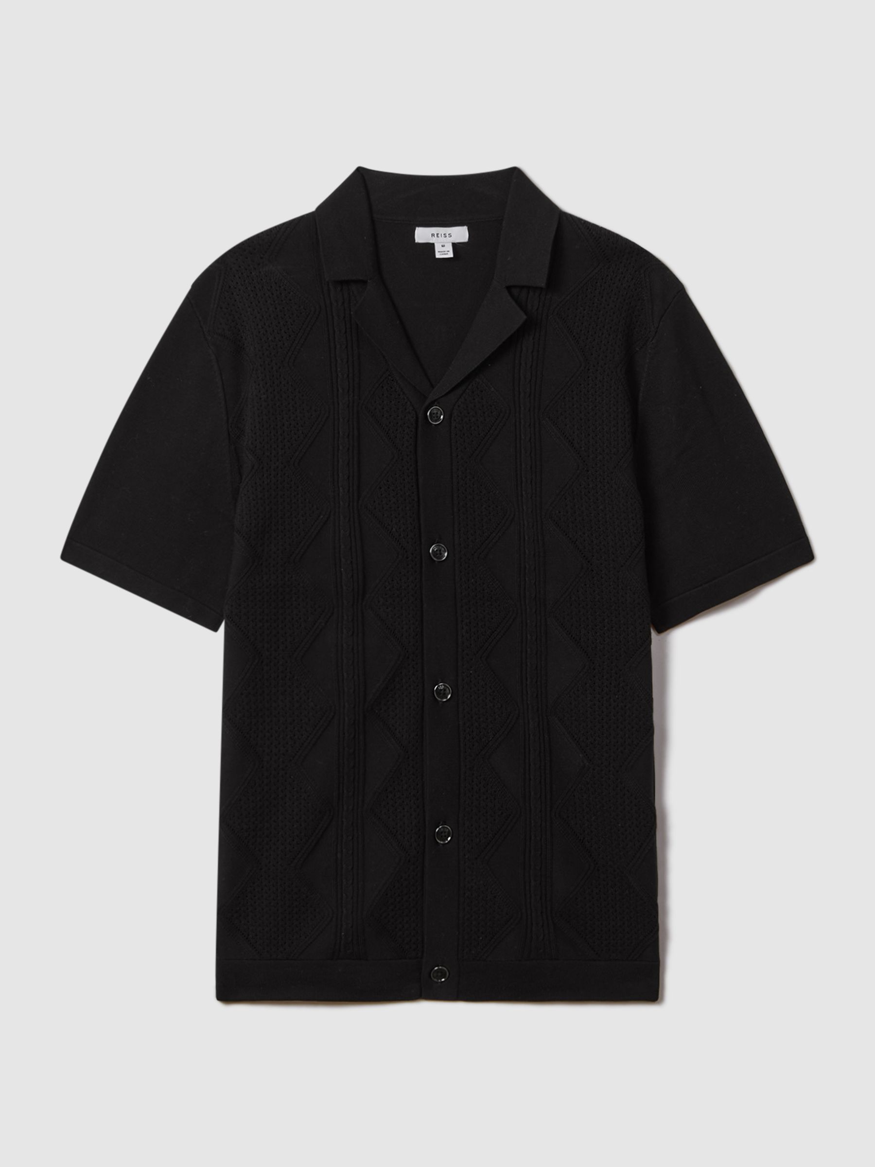 Cable Knit Cuban Collar Shirt in Black - Image 2 of 6