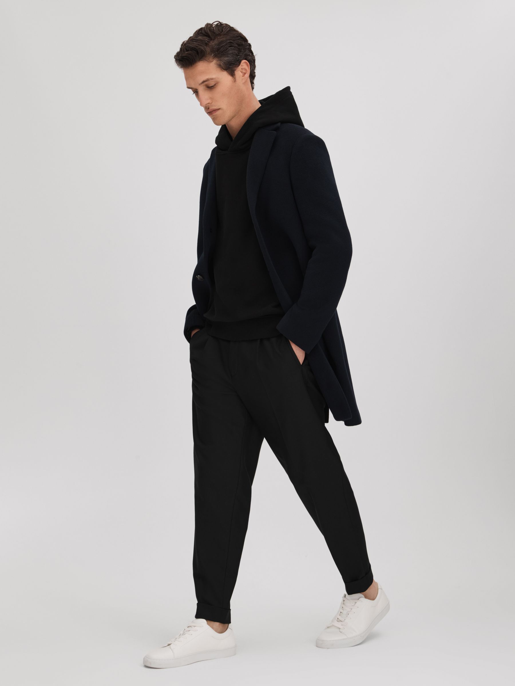 Cotton Relaxed Motif Hoodie in Black/White - Image 6 of 7