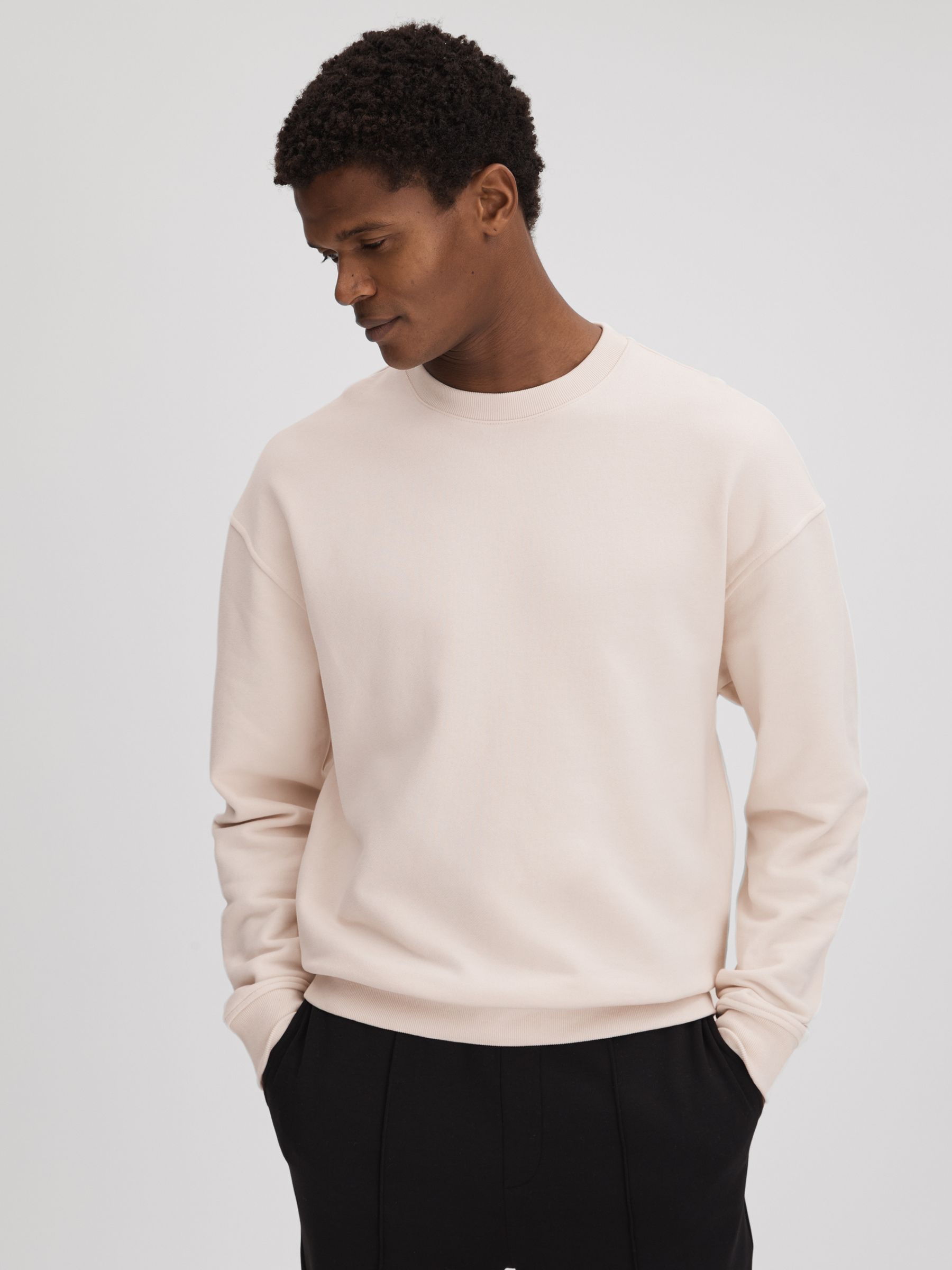 Cotton Crew Neck Sweatshirt in Off White - Image 1 of 6 Cotton Crew Neck Sweatshirt in Off White - Image 1 of 6
