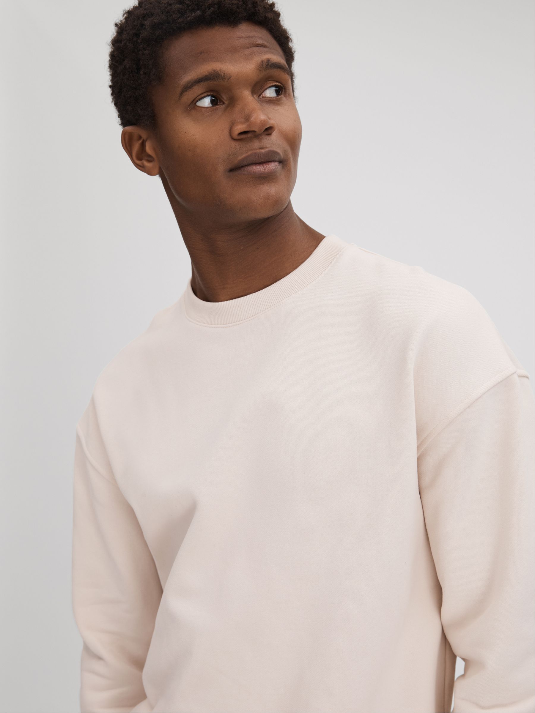 Cotton Crew Neck Sweatshirt in Off White - Image 4 of 6