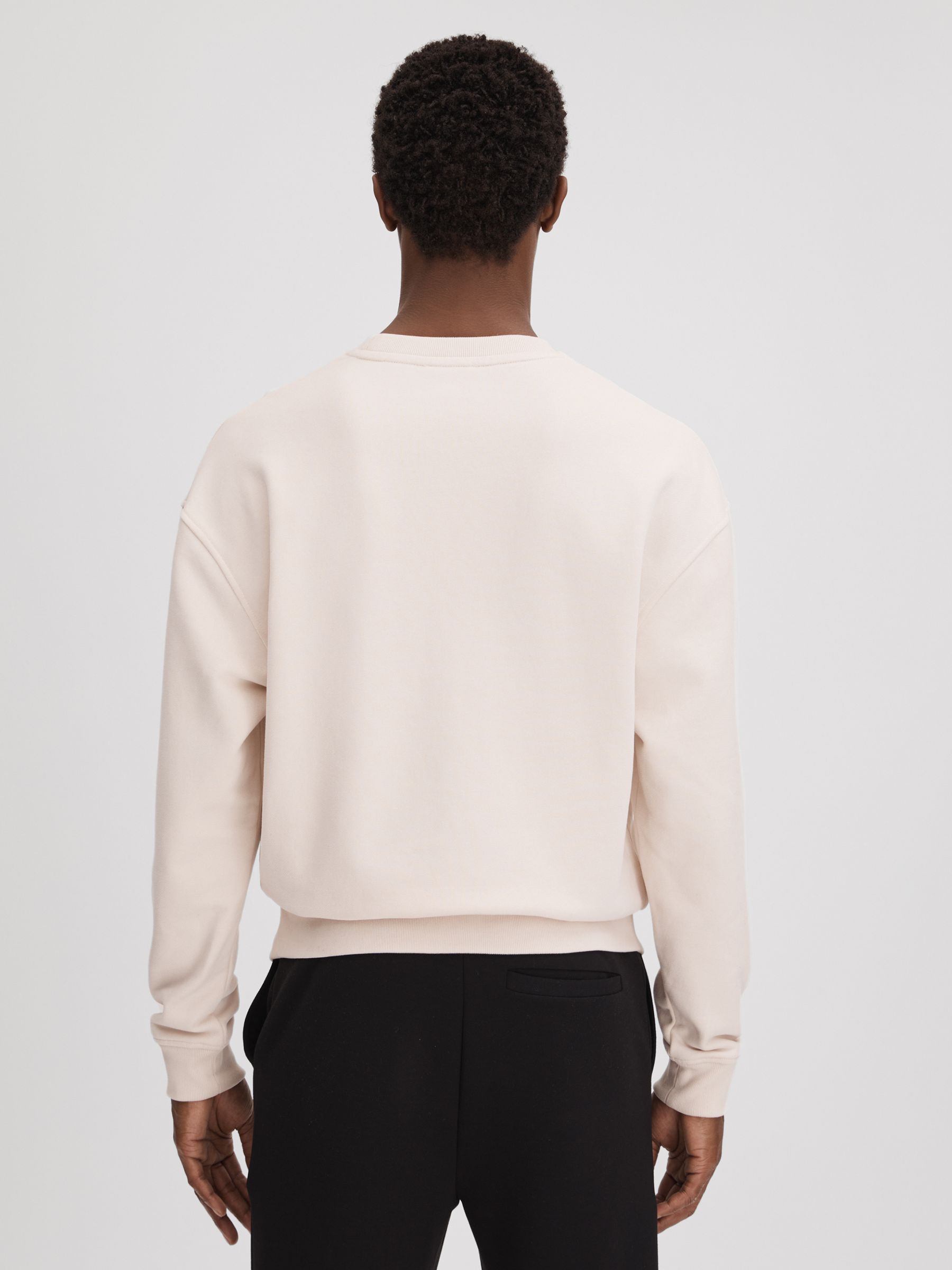 Cotton Crew Neck Sweatshirt in Off White - Image 5 of 6