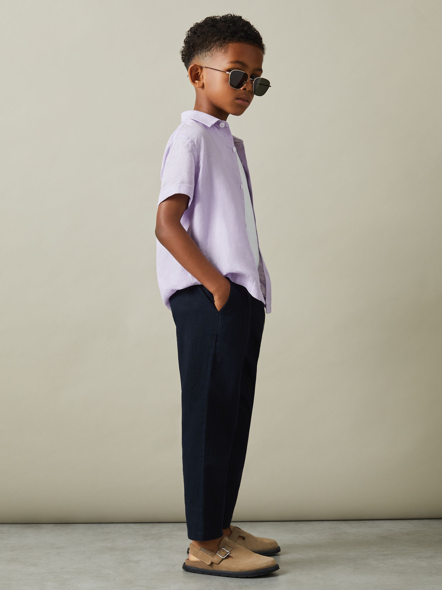 3-9 yrs Short Sleeve Linen Shirt in Orchid - Image 1 of 4
