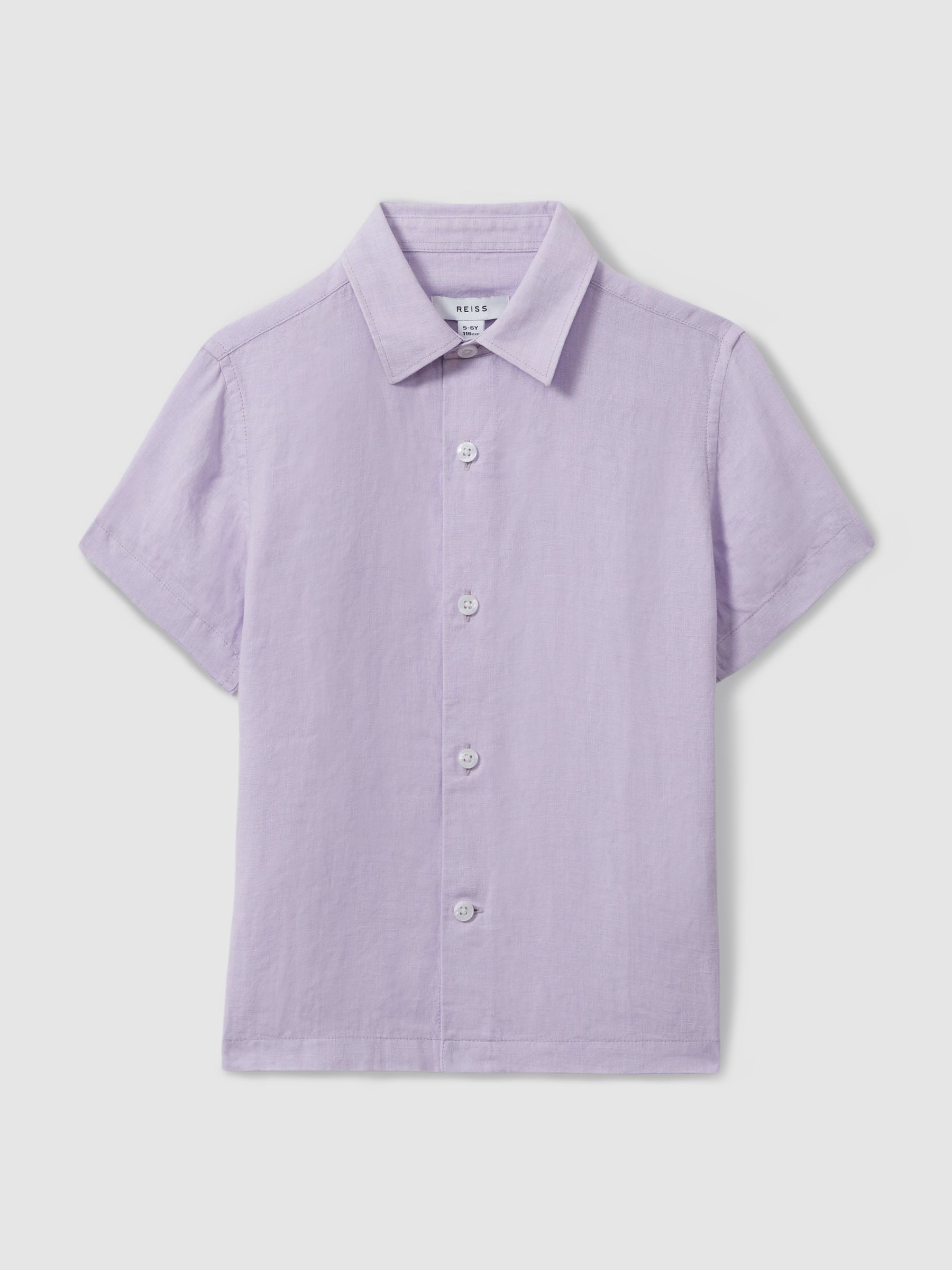 3-9 yrs Short Sleeve Linen Shirt in Orchid - Image 2 of 4