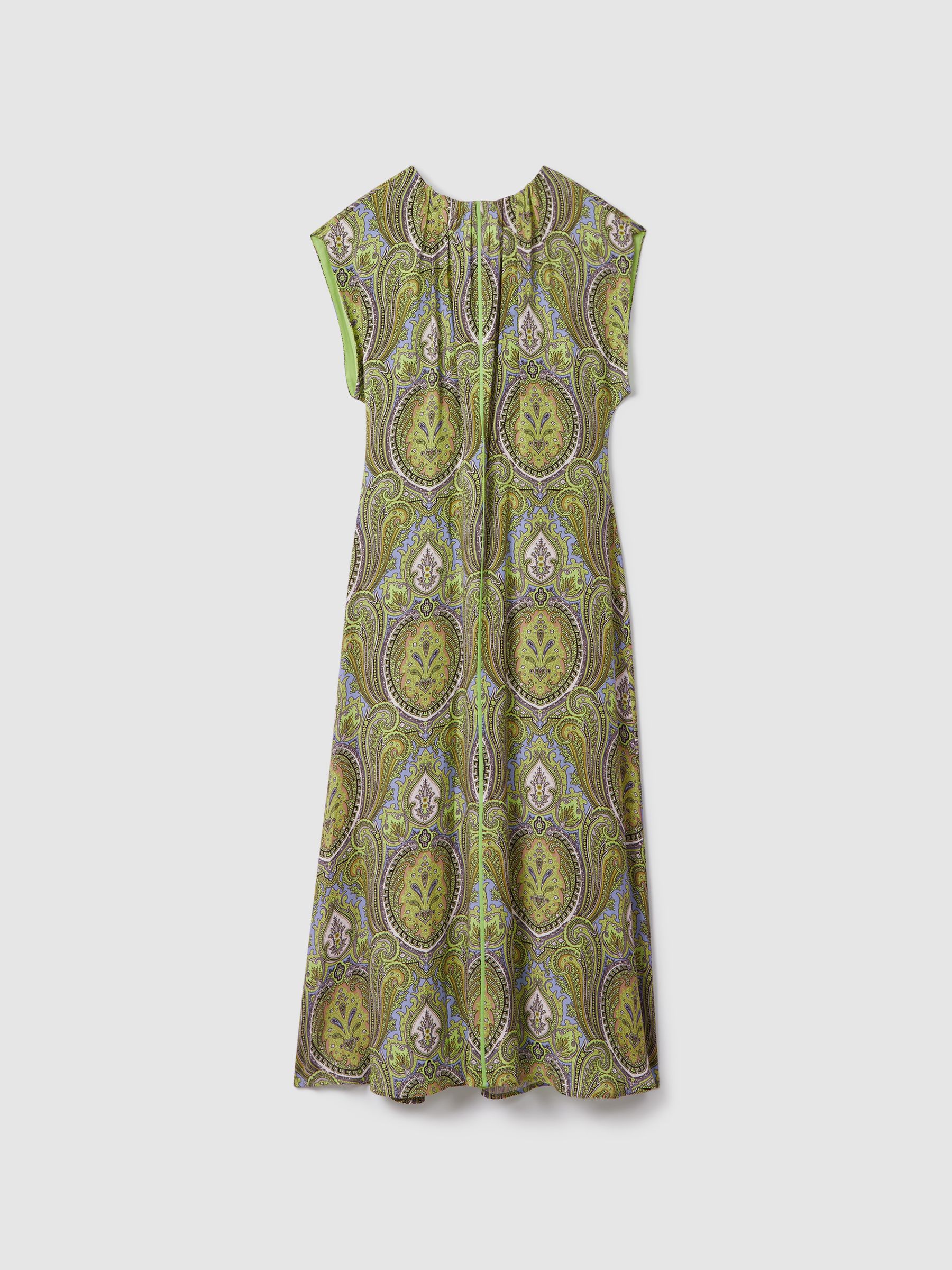 Florere Printed Tie Back Midi Dress in Lime/Green - Image 2 of 6