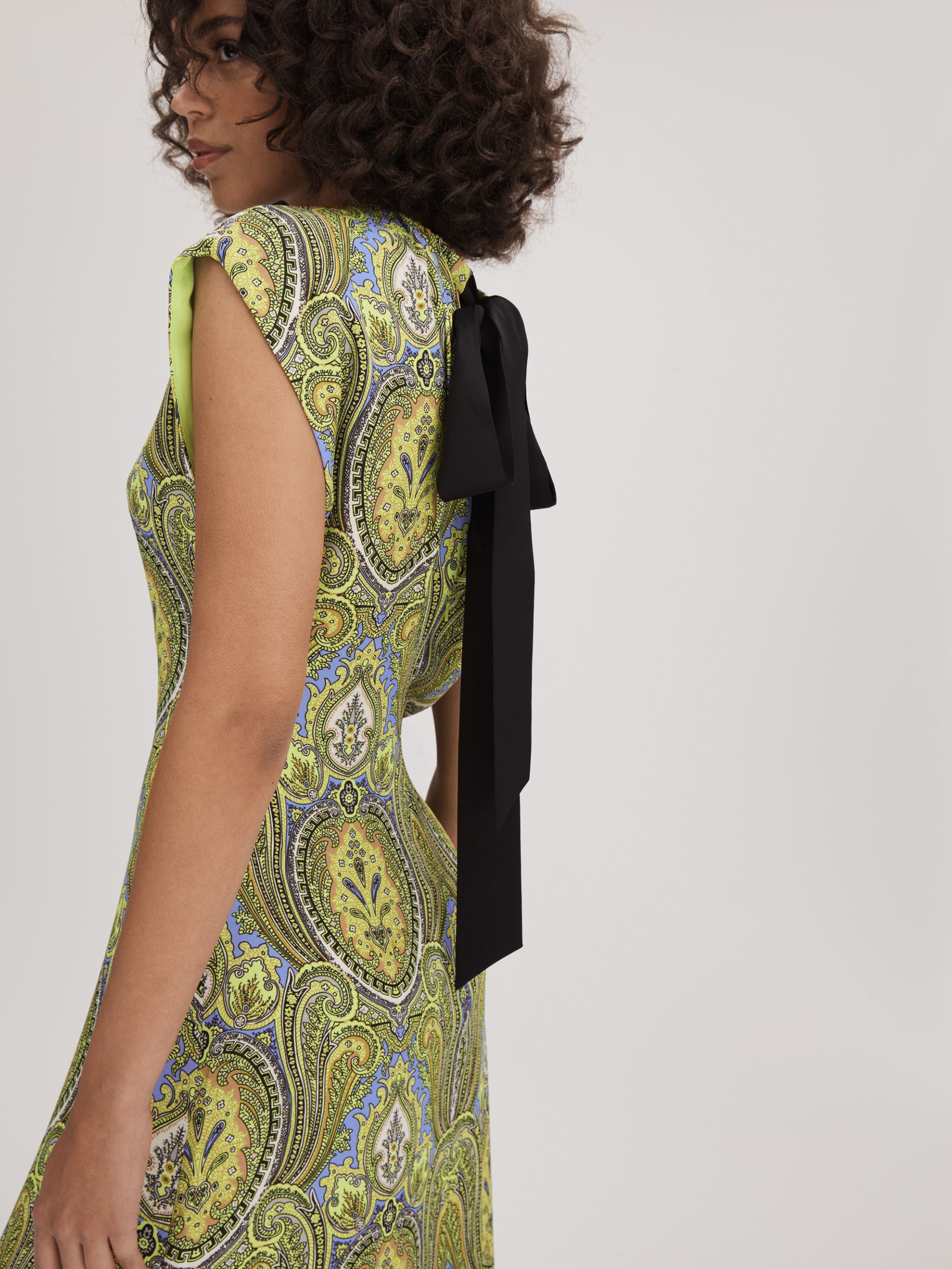 Florere Printed Tie Back Midi Dress in Lime/Green - Image 4 of 6