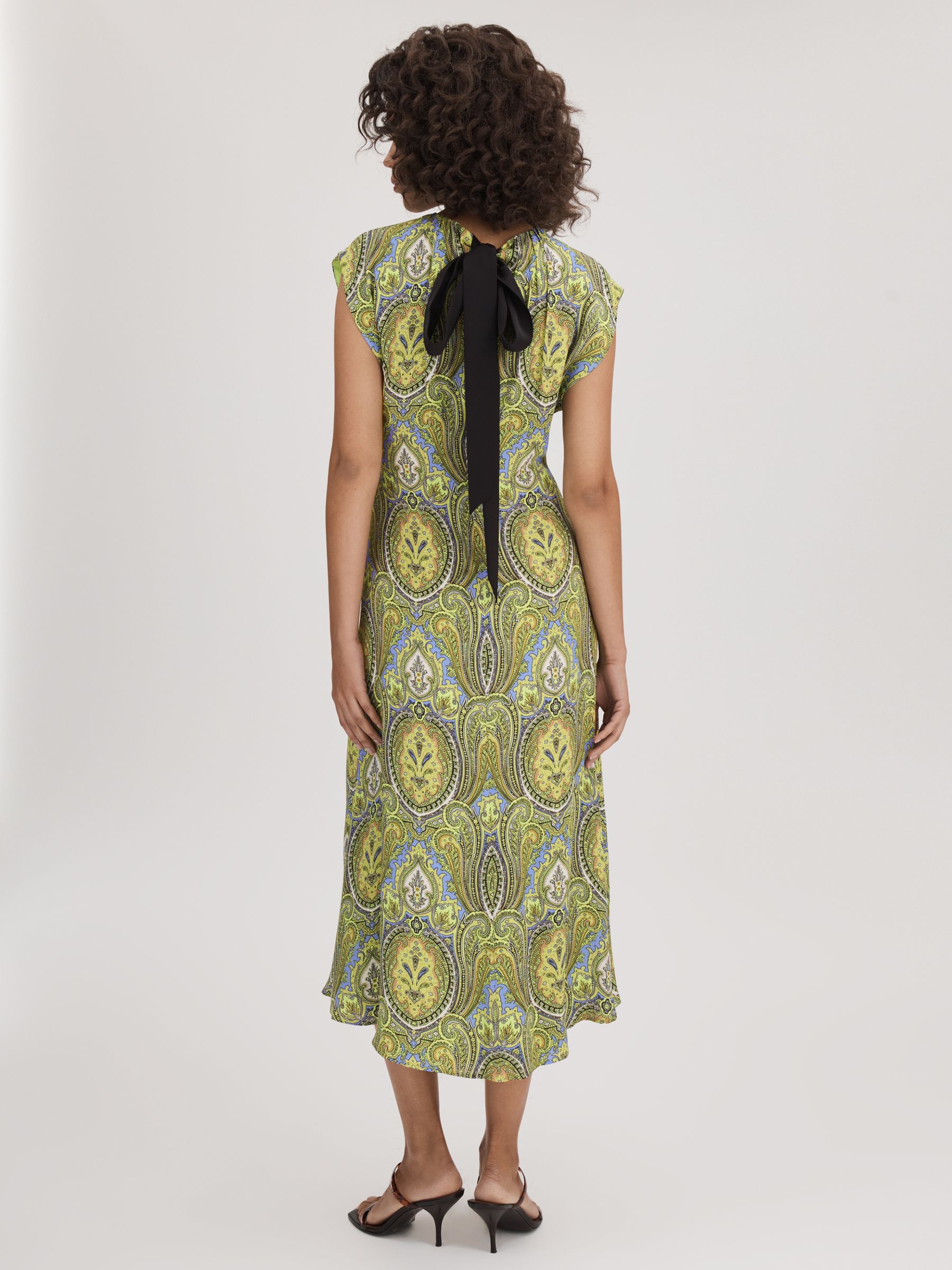 Florere Printed Tie Back Midi Dress in Lime/Green - Image 2 of 3