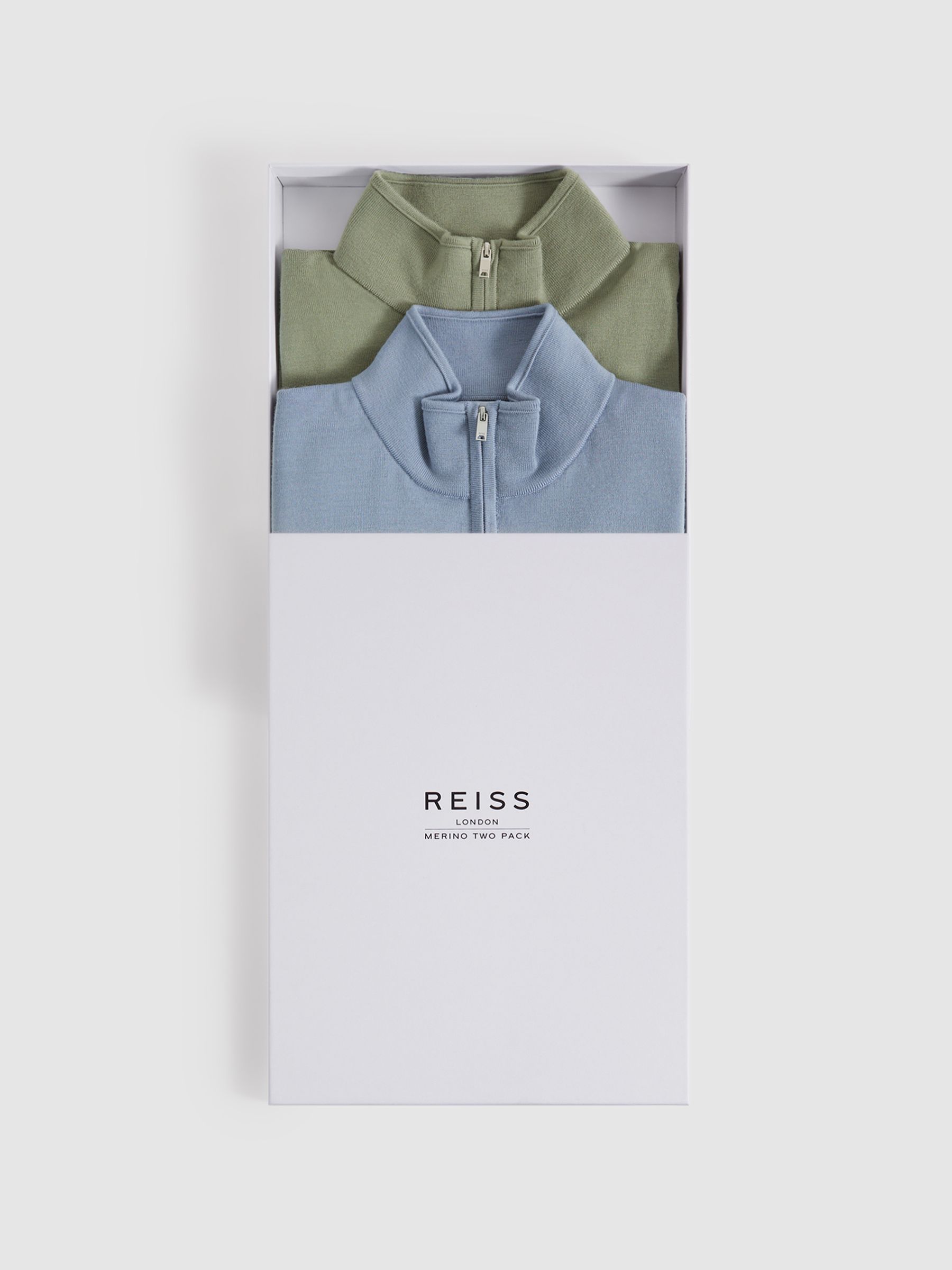 2 Pack Of Merino Wool Zip-Neck Jumpers in Kale/Dove Blue - Image 2 of 5