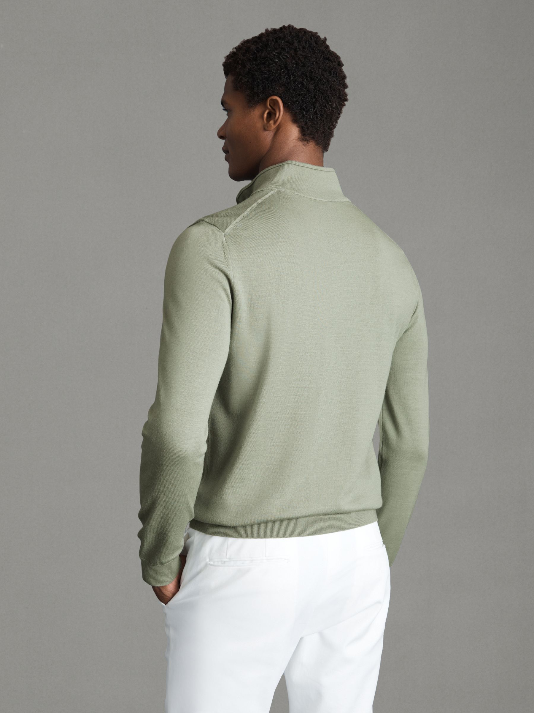 2 Pack Of Merino Wool Zip-Neck Jumpers in Kale/Dove Blue - Image 3 of 5