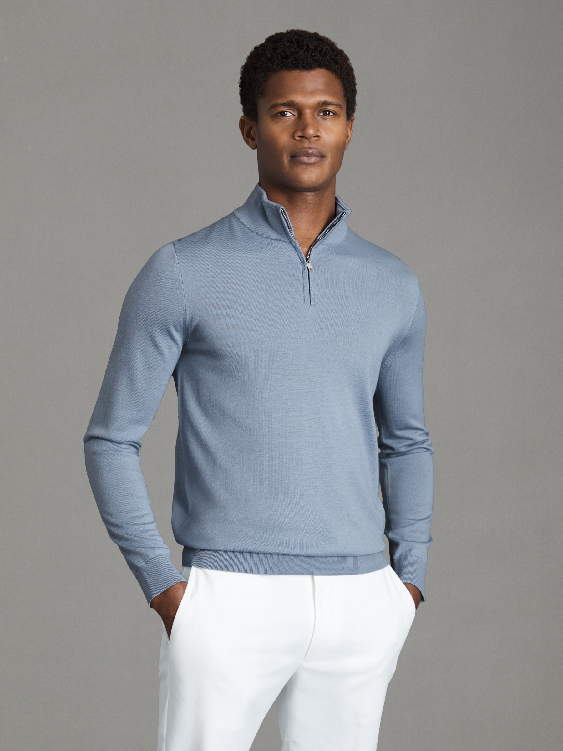 2 Pack Of Merino Wool Zip-Neck Jumpers in Kale/Dove Blue - Image 4 of 5