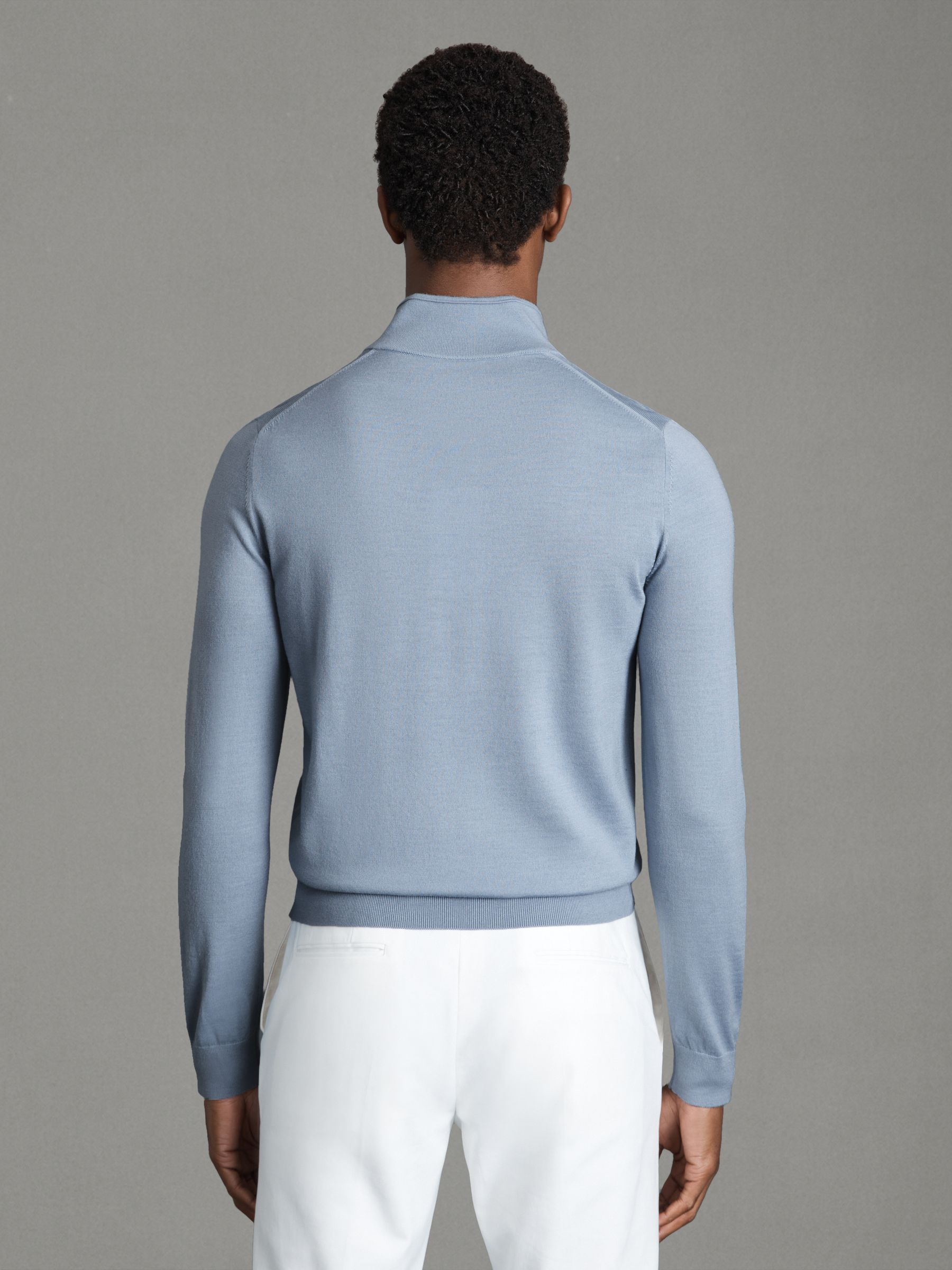 2 Pack Of Merino Wool Zip-Neck Jumpers in Kale/Dove Blue - Image 5 of 5
