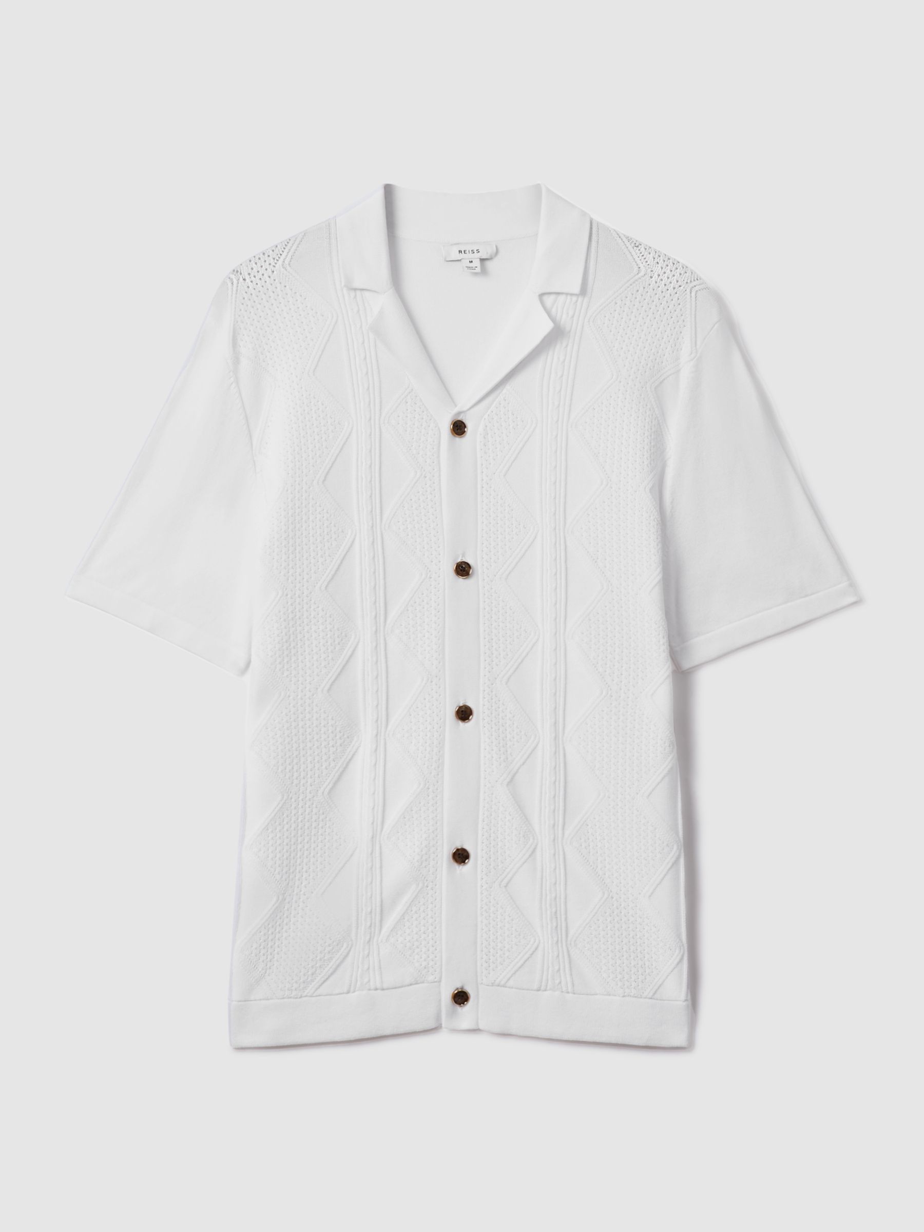 Cable Knit Cuban Collar Shirt in White - Image 2 of 6