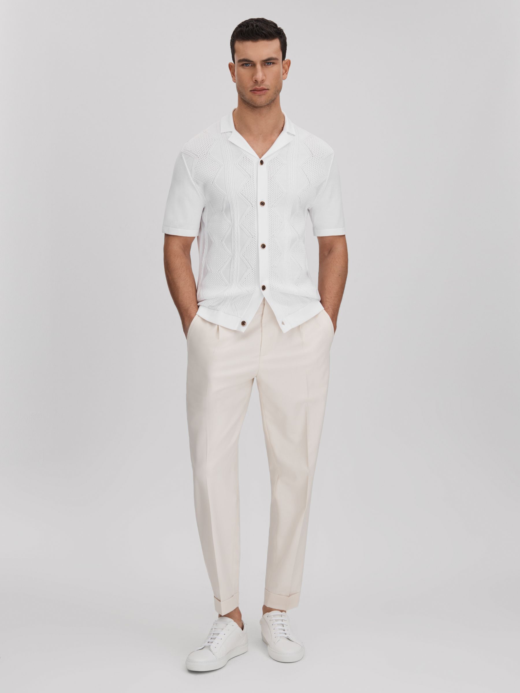 Cable Knit Cuban Collar Shirt in White - Image 3 of 6