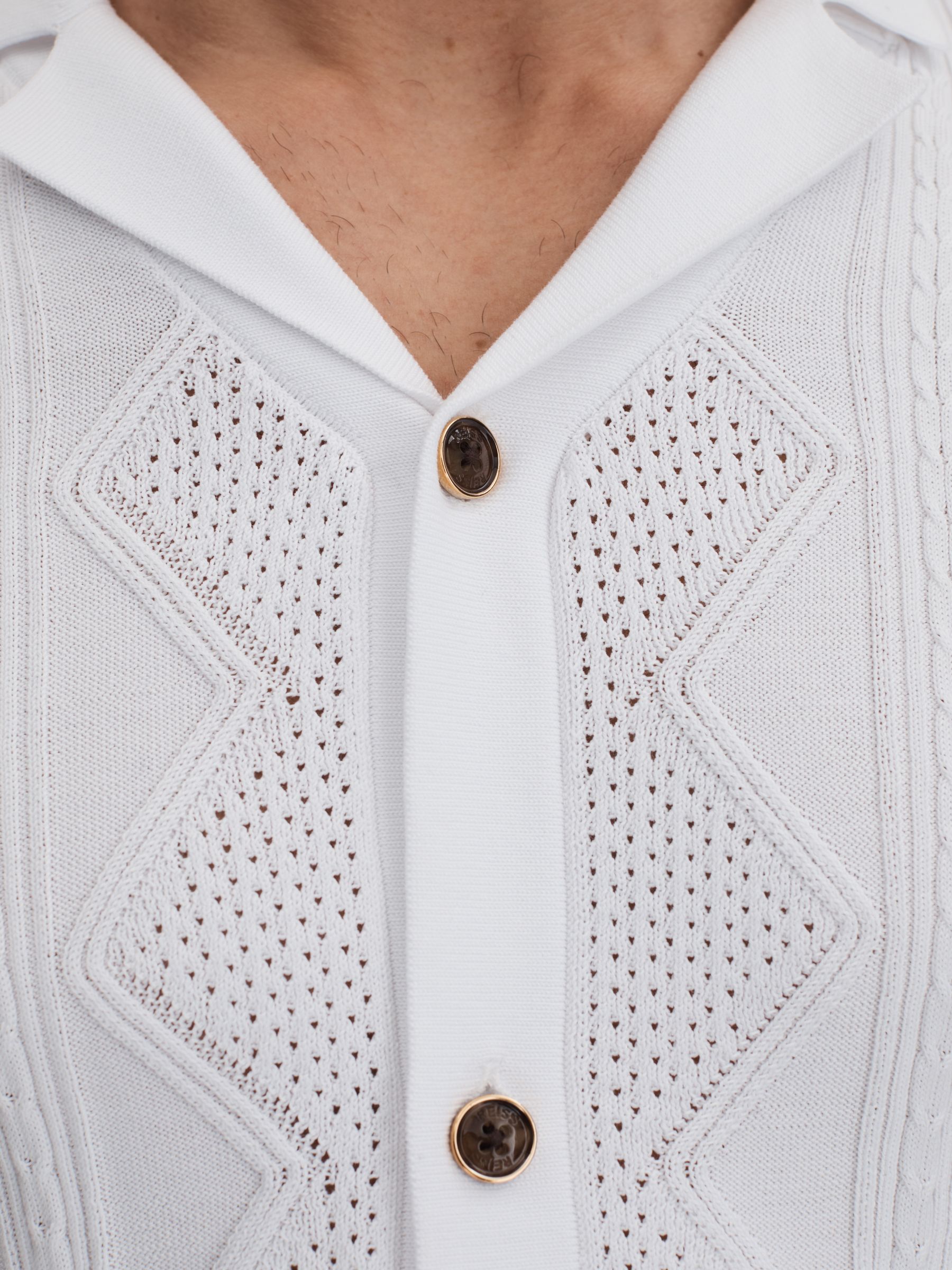 Cable Knit Cuban Collar Shirt in White - Image 4 of 6