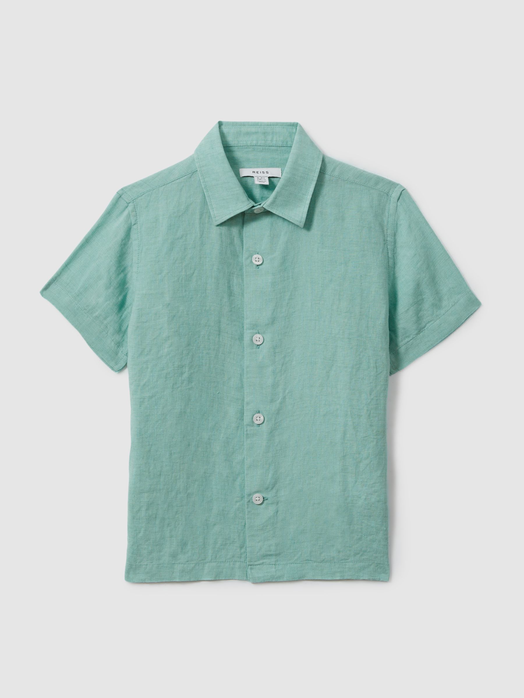 Short Sleeve Linen Shirt in Bermuda Green - Image 1 of 3