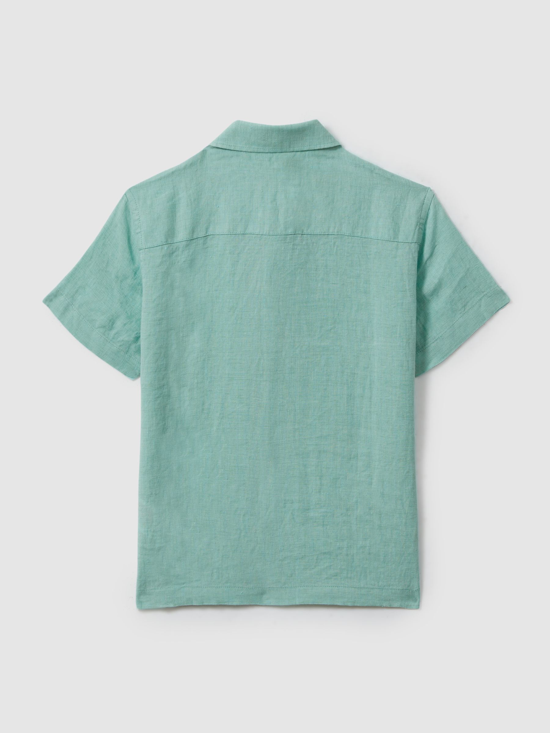 Short Sleeve Linen Shirt in Bermuda Green - Image 2 of 3 Short Sleeve Linen Shirt in Bermuda Green - Image 2 of 3