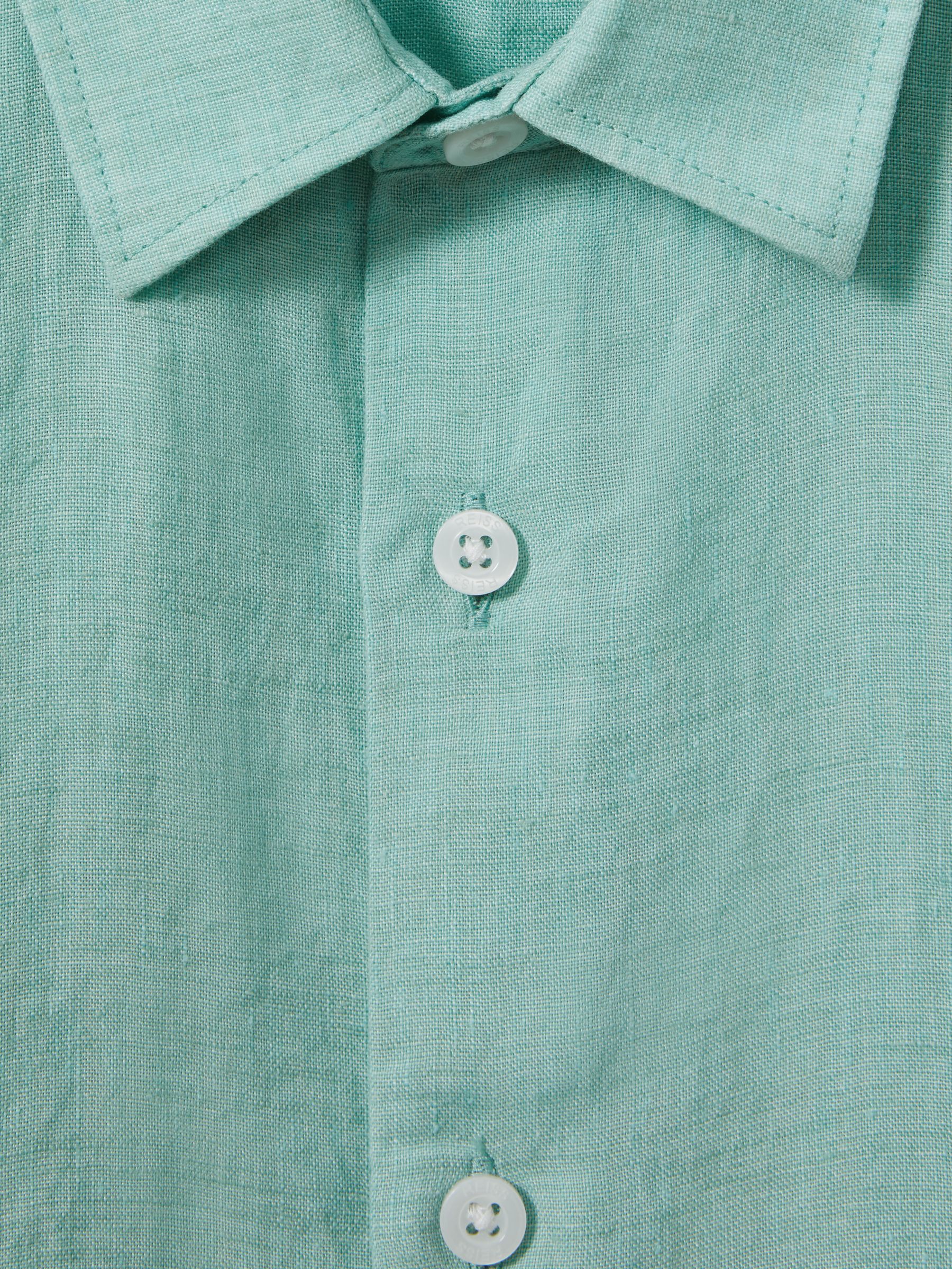 Short Sleeve Linen Shirt in Bermuda Green - Image 3 of 3