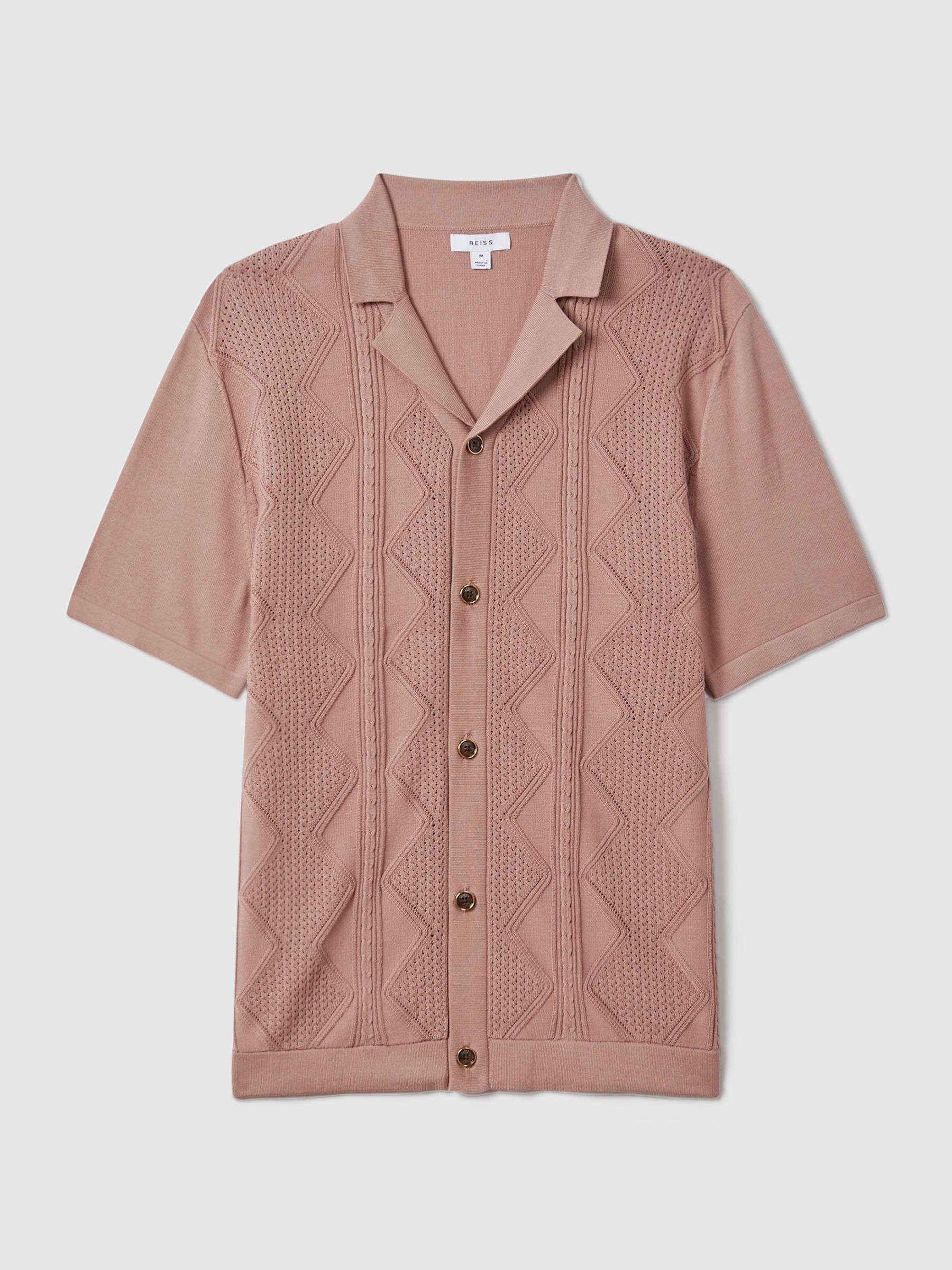 Cable Knit Cuban Collar Shirt in Rose - Image 2 of 6